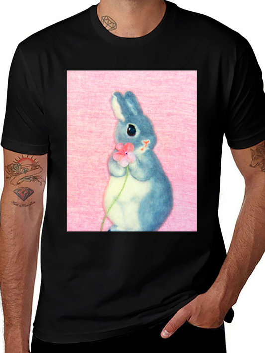 Cute Bunny Holding Flower Graphic Tee