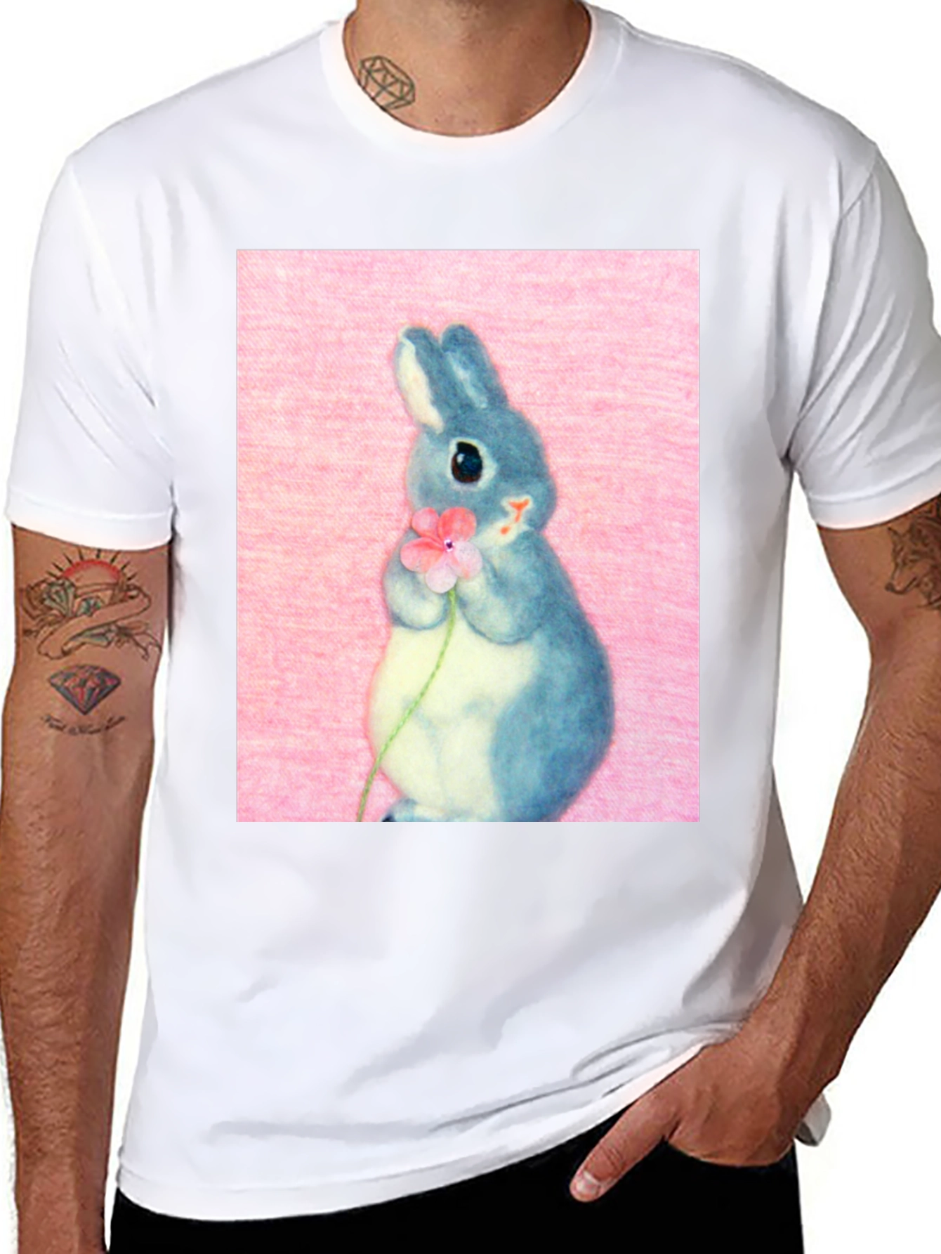 Cute Bunny Holding Flower Graphic Tee