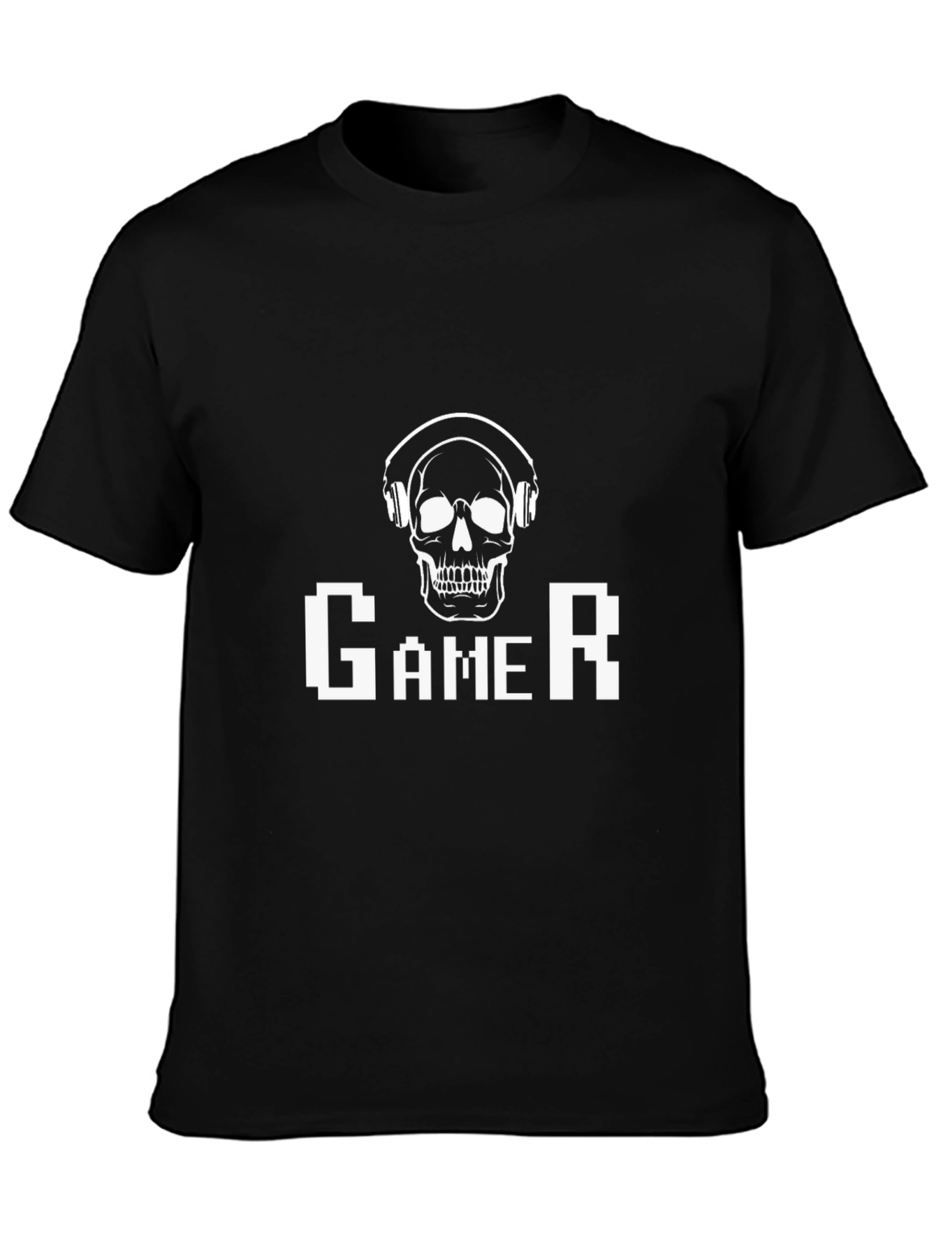 Gamer Skull Graphic Tee - Black Cotton T-Shirt