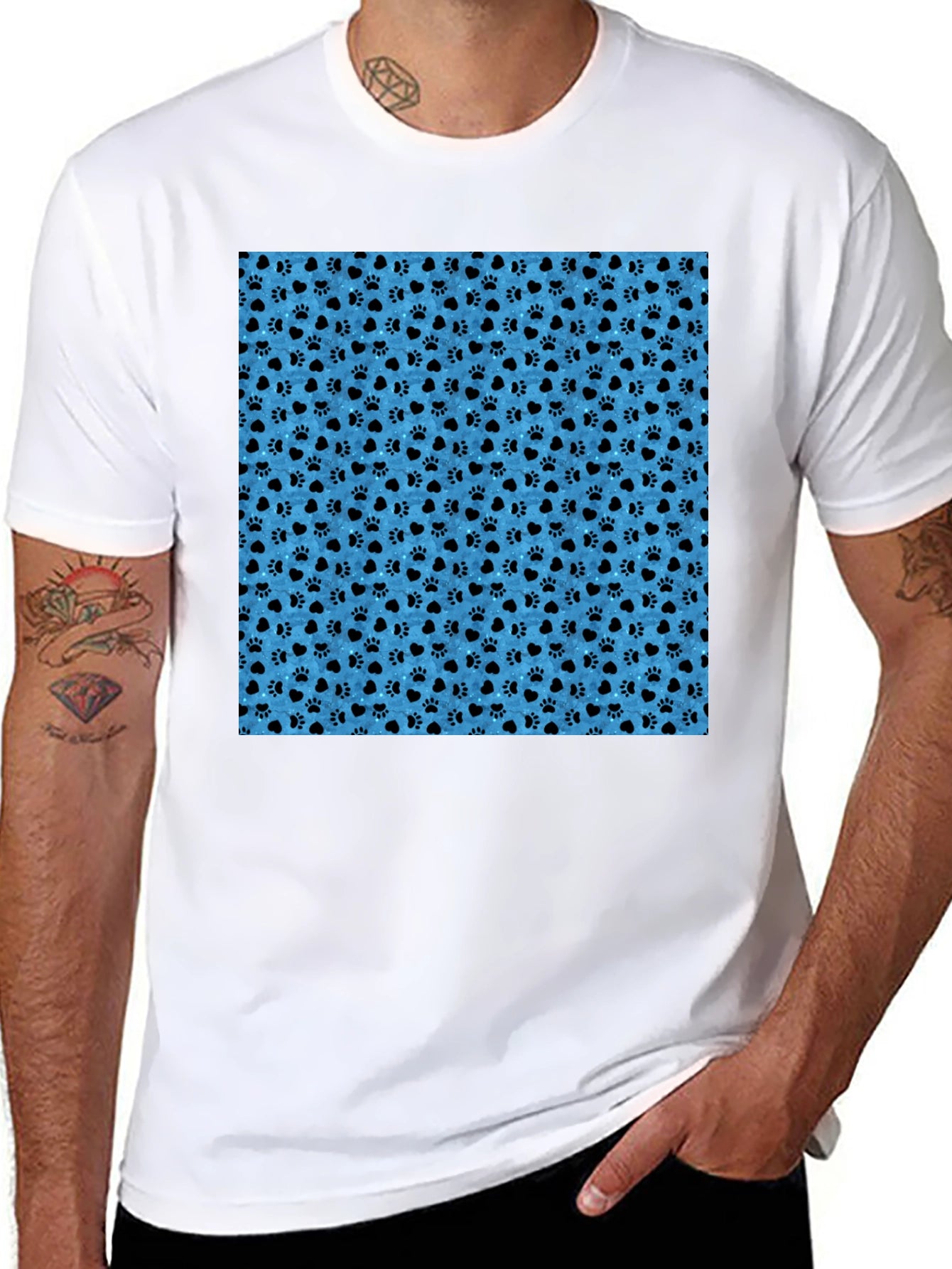 Paw Print Pattern Mens Black T-Shirt