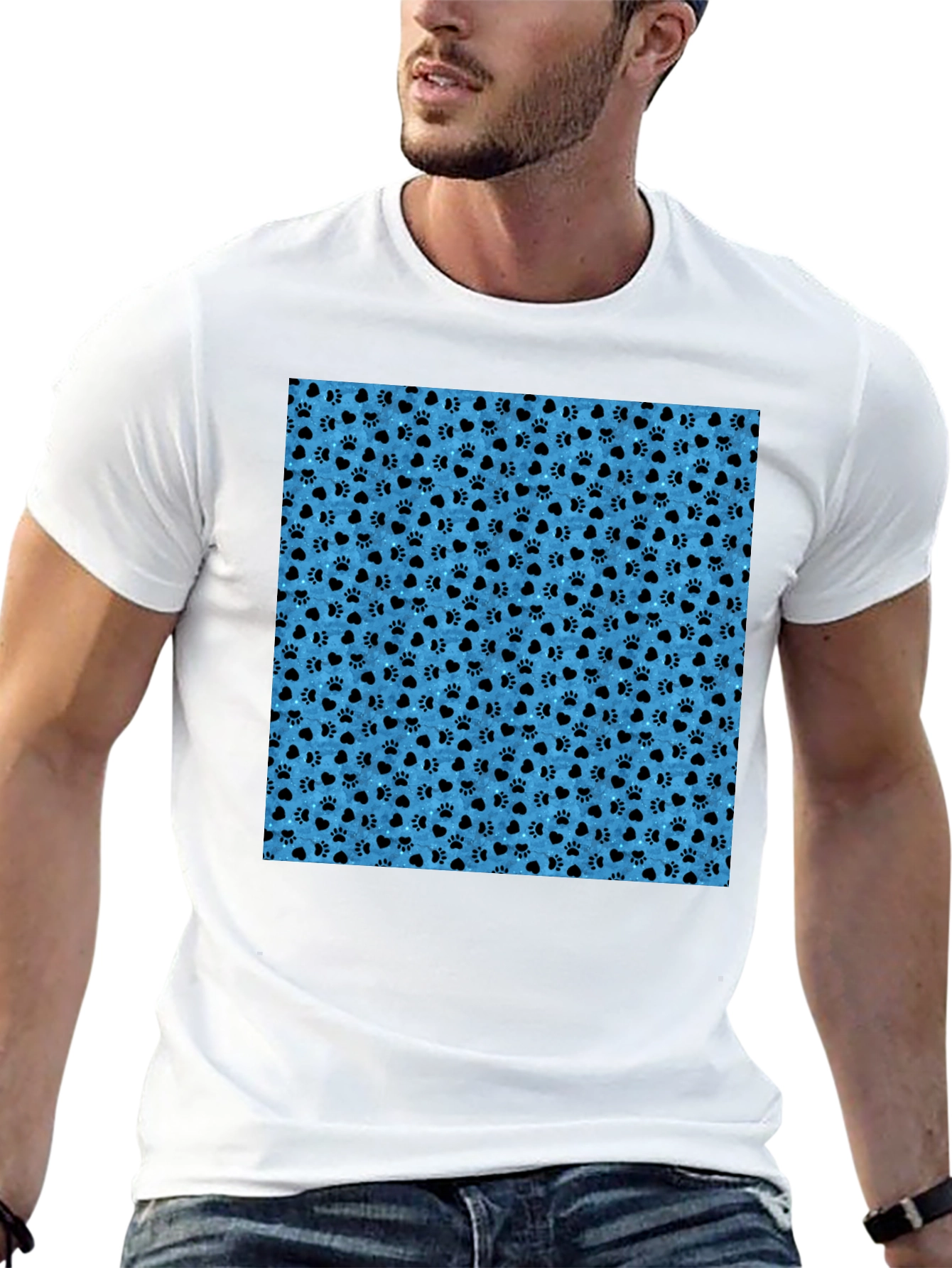 Paw Print Pattern Mens Black T-Shirt