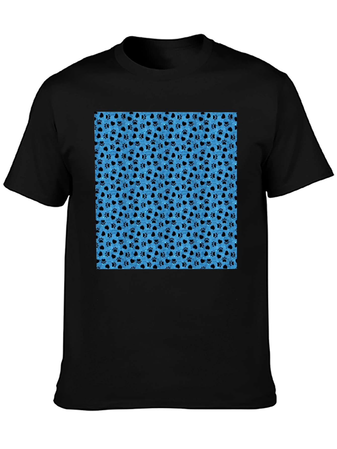Paw Print Pattern Mens Black T-Shirt