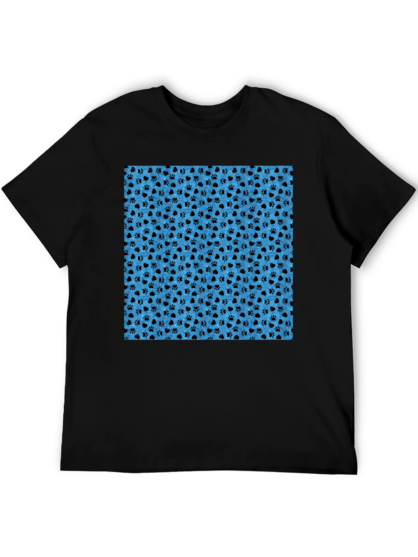 Paw Print Pattern Mens Black T-Shirt