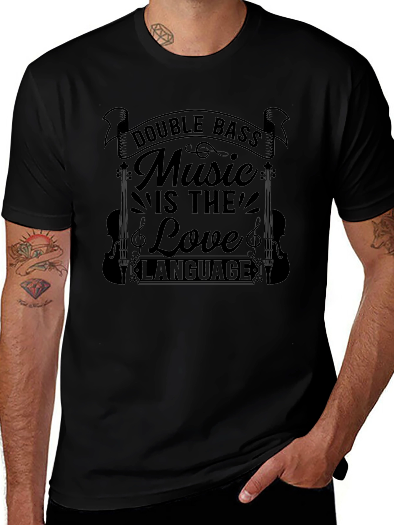 Double Bass Music is the Love Language Black T-Shirt