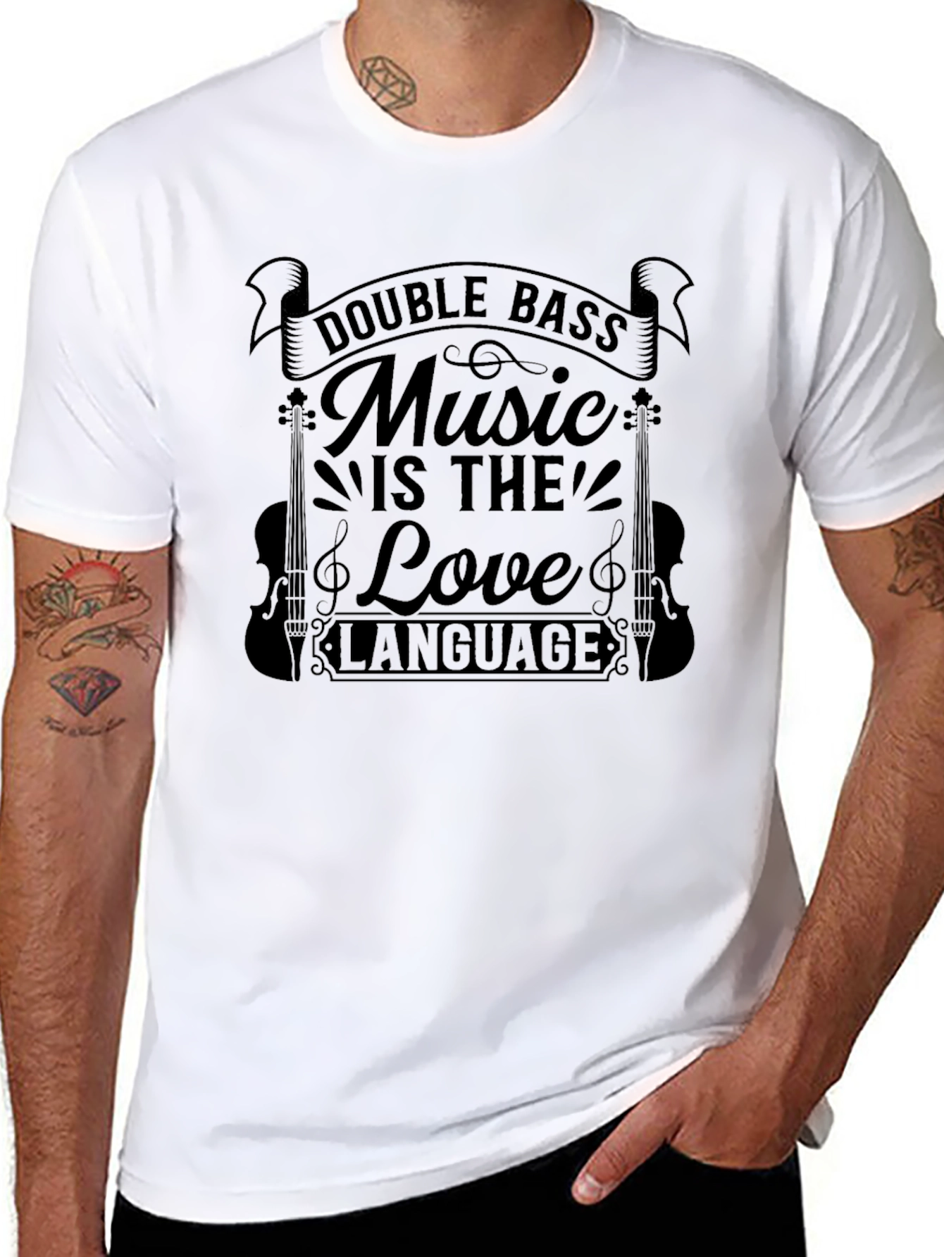 Double Bass Music is the Love Language Black T-Shirt