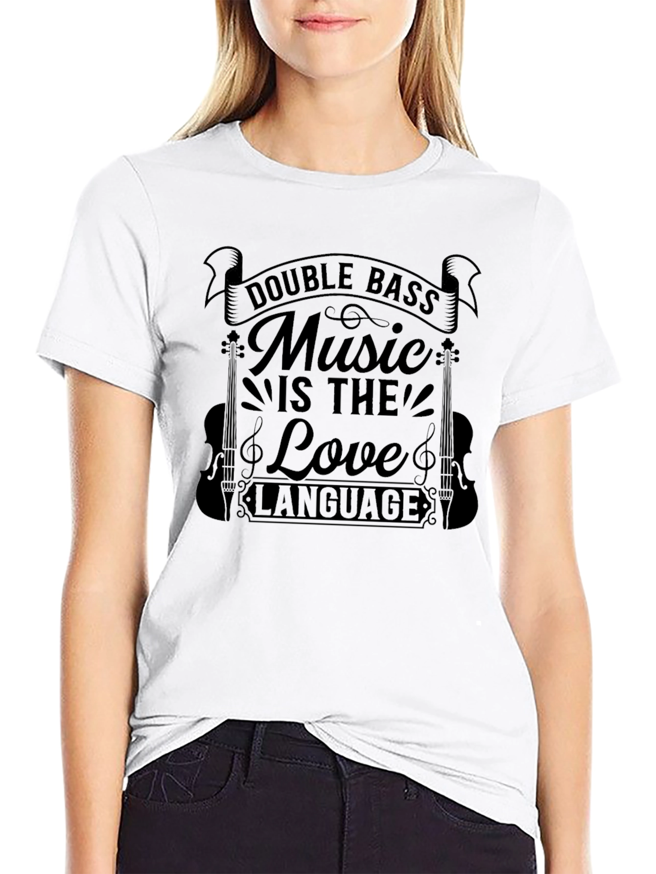 Double Bass Music is the Love Language Black T-Shirt