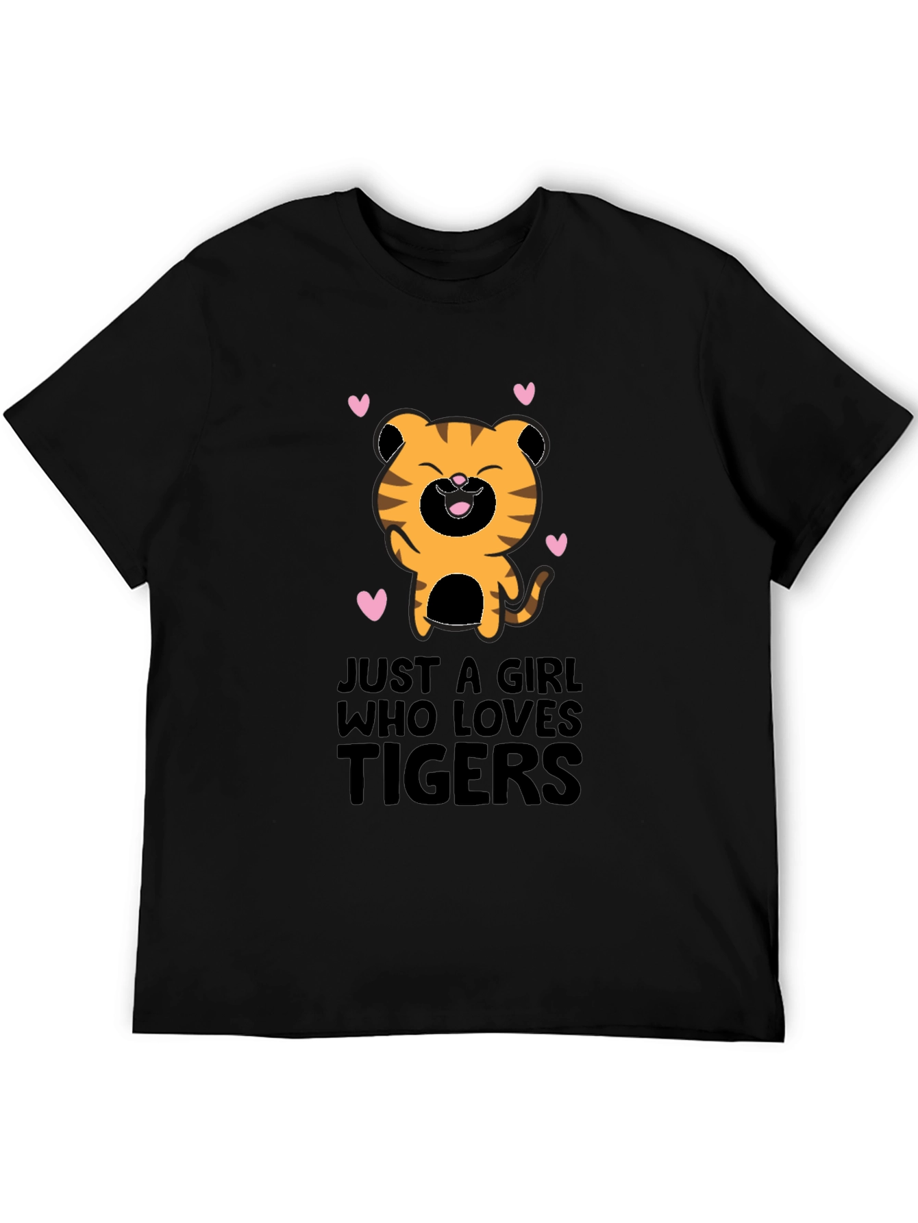 Girl Who Loves Tigers Black Graphic T-Shirt
