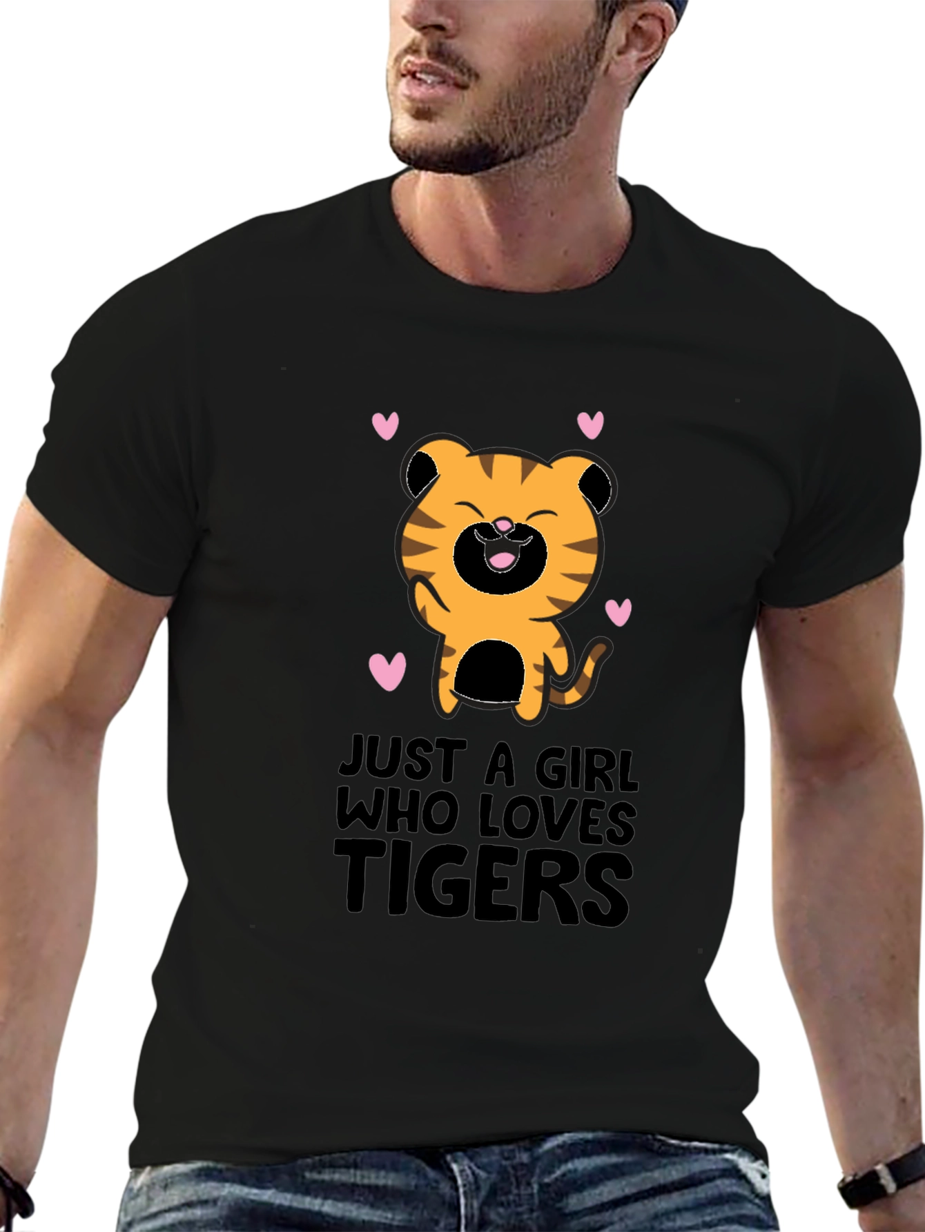 Girl Who Loves Tigers Black Graphic T-Shirt