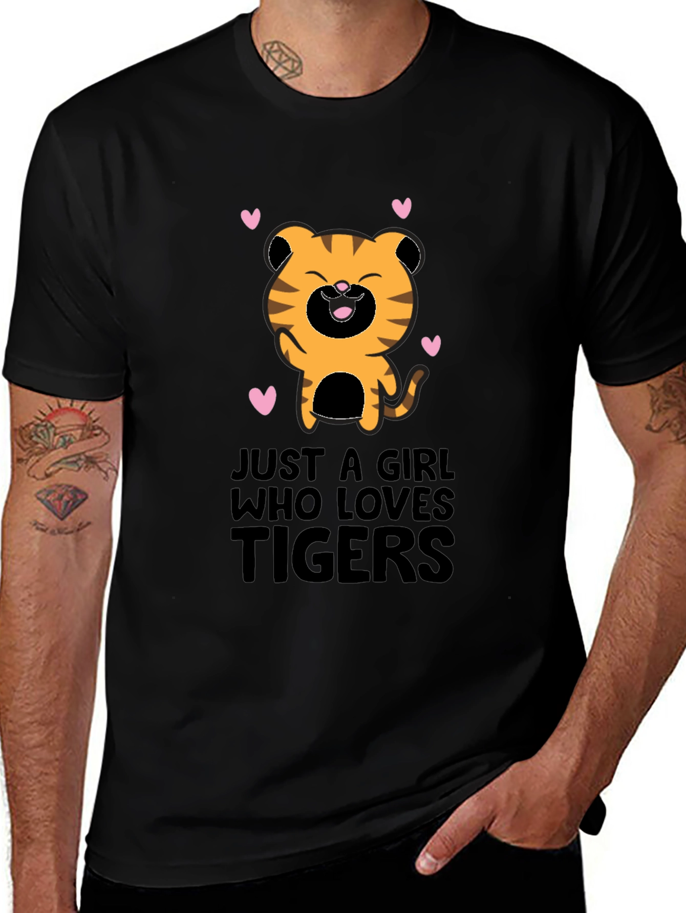 Girl Who Loves Tigers Black Graphic T-Shirt