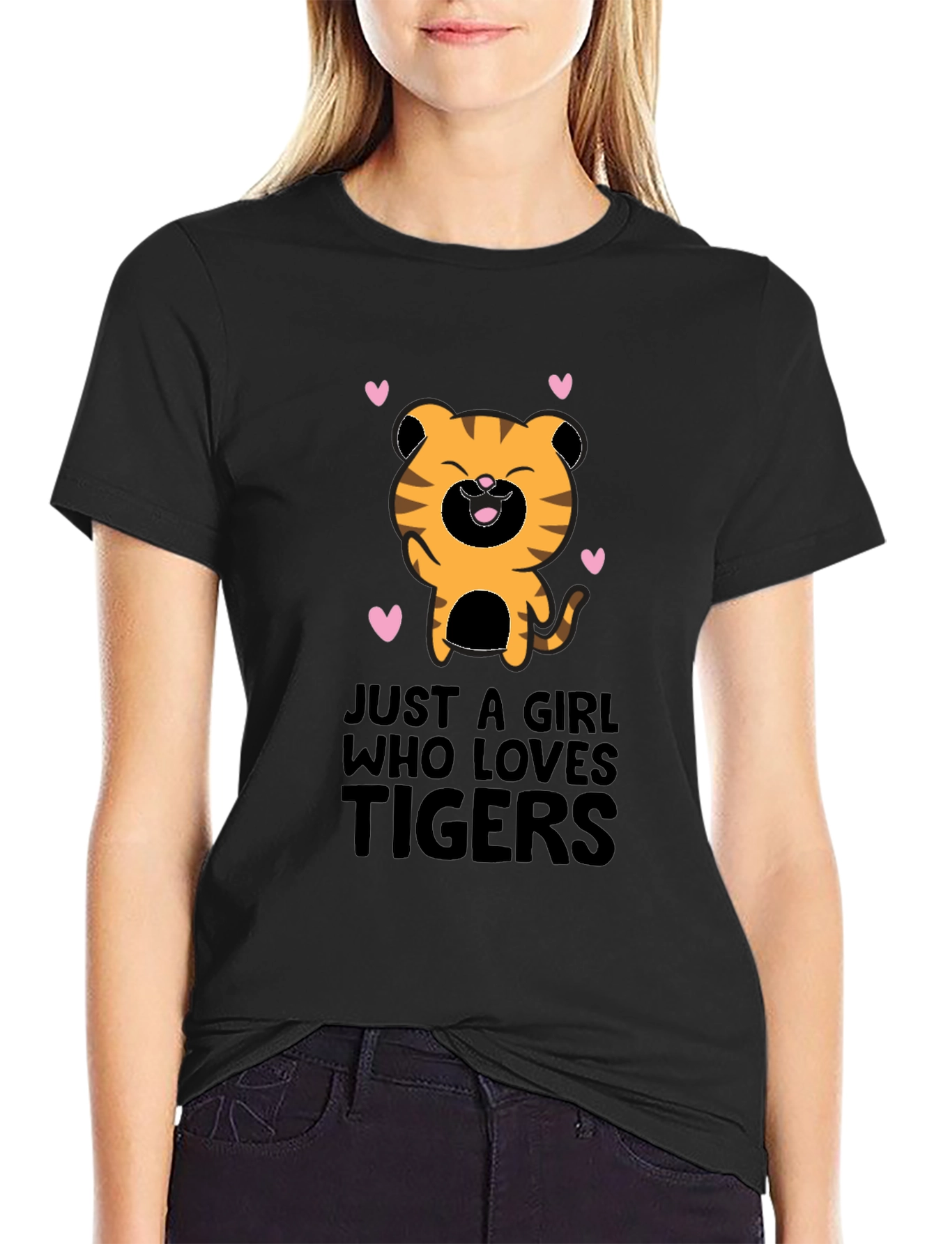 Girl Who Loves Tigers Black Graphic T-Shirt