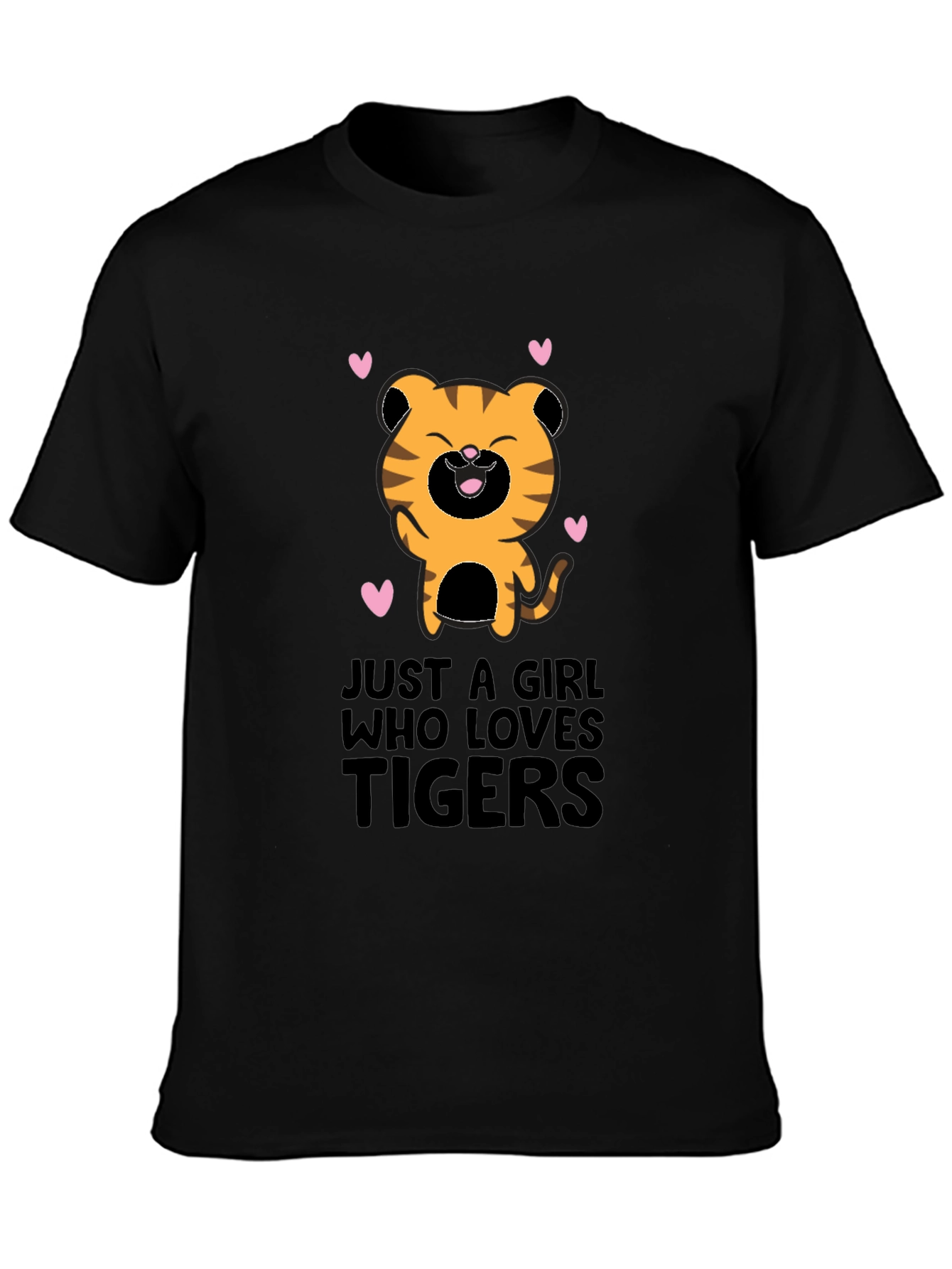 Girl Who Loves Tigers Black Graphic T-Shirt