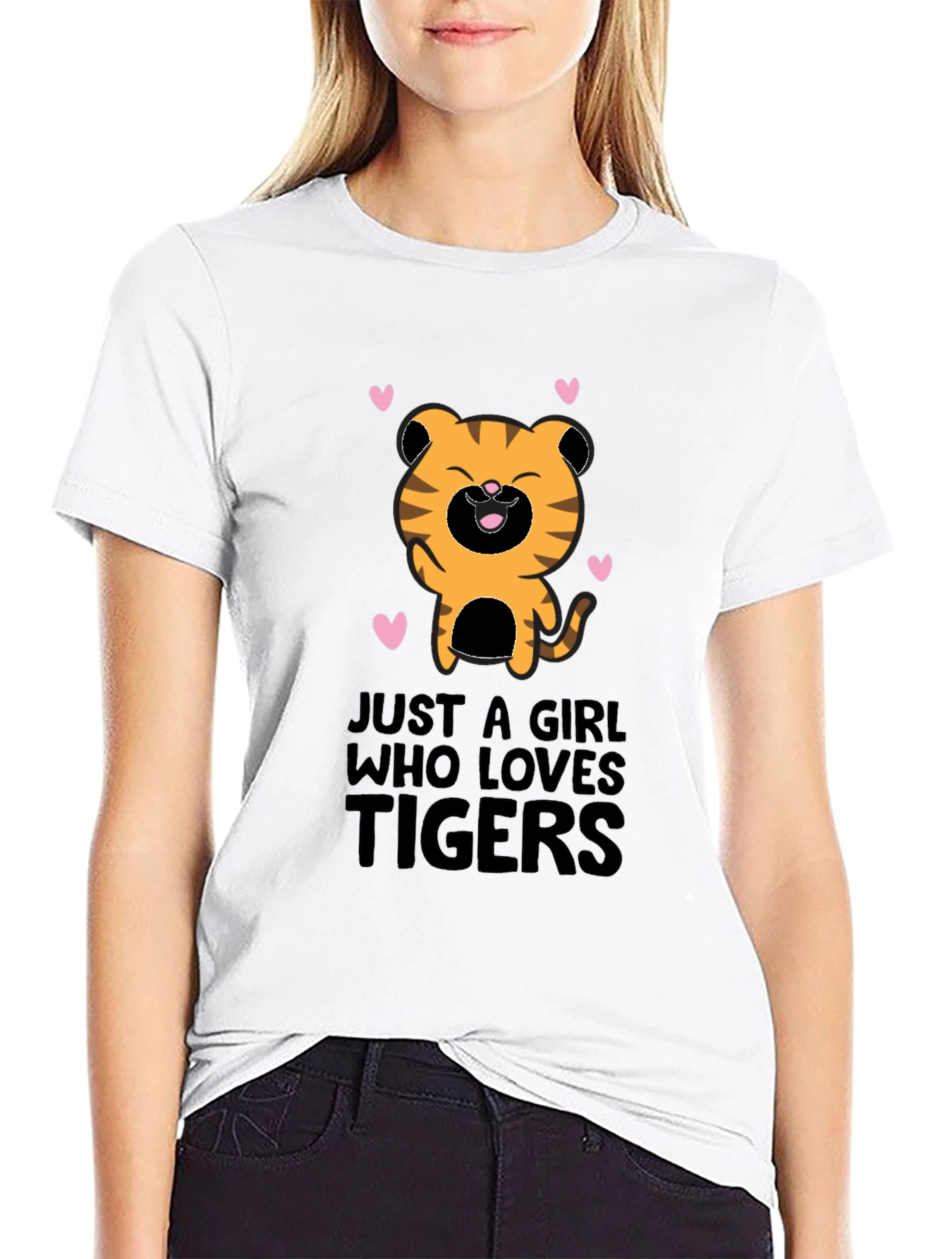 Girl Who Loves Tigers Black Graphic T-Shirt
