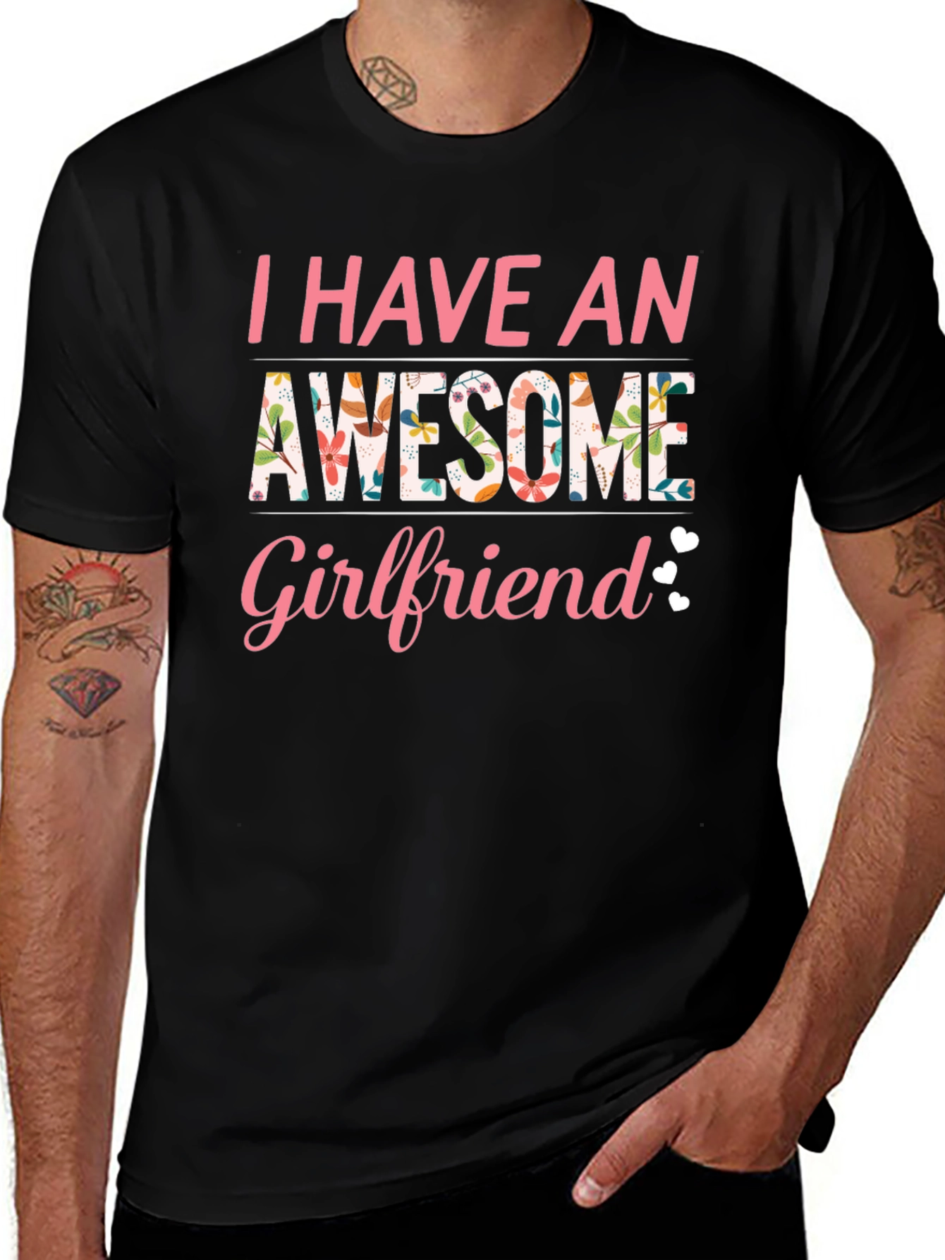 Awesome Girlfriend T-Shirt Floral Design Black Tee