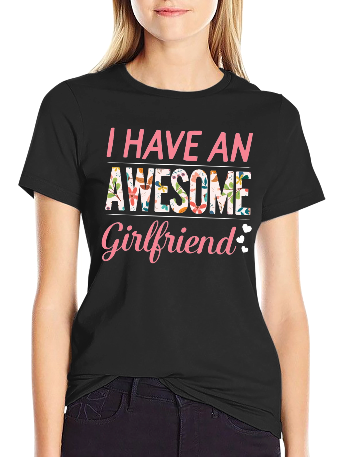 Awesome Girlfriend T-Shirt Floral Design Black Tee