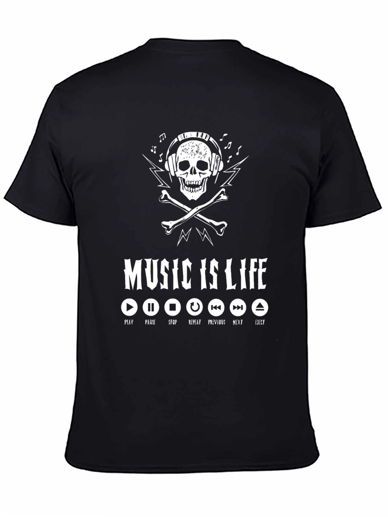 Music is Life Skull Graphic T-Shirt