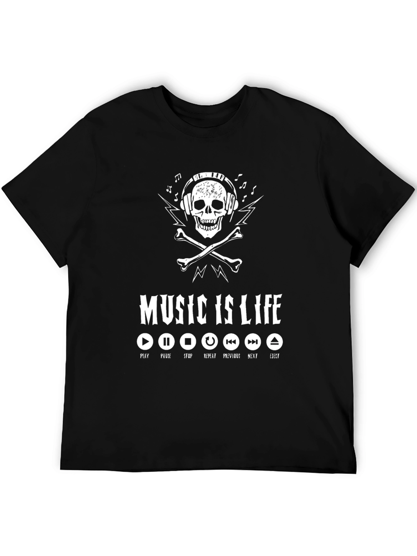 Music is Life Skull Graphic T-Shirt