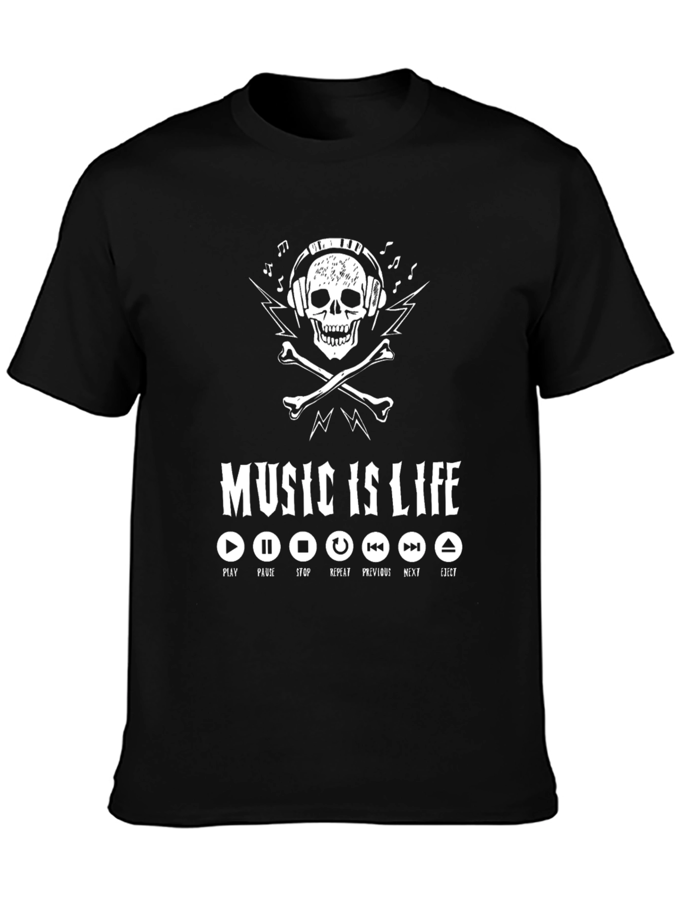 Music is Life Skull Graphic T-Shirt