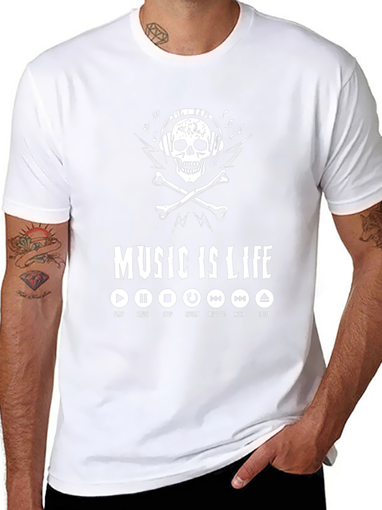 Music is Life Skull Graphic T-Shirt