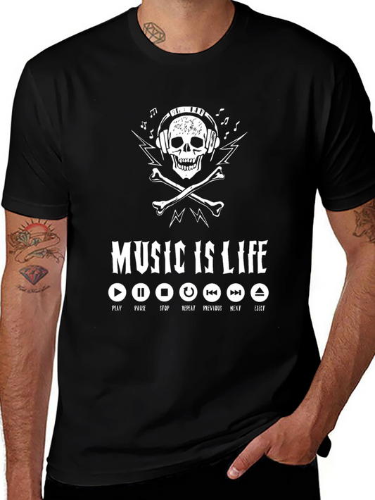 Music is Life Skull Graphic T-Shirt