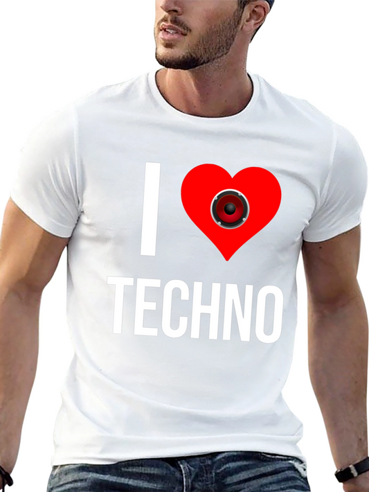 I Love Techno Black T-Shirt EDM Rave DJ Music Tee