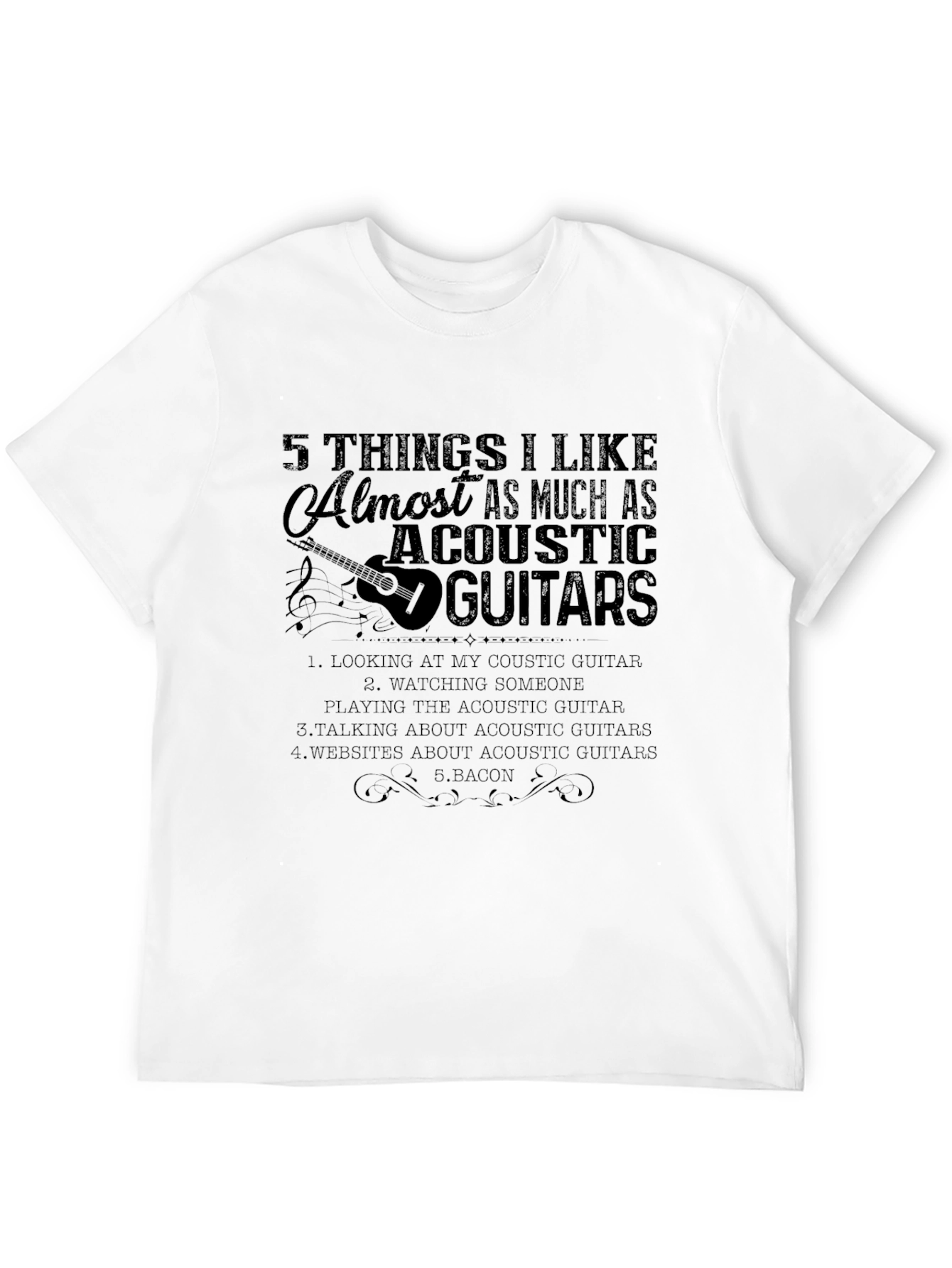 Acoustic Guitar Lover Black T-Shirt | Bacon & Guitars!
