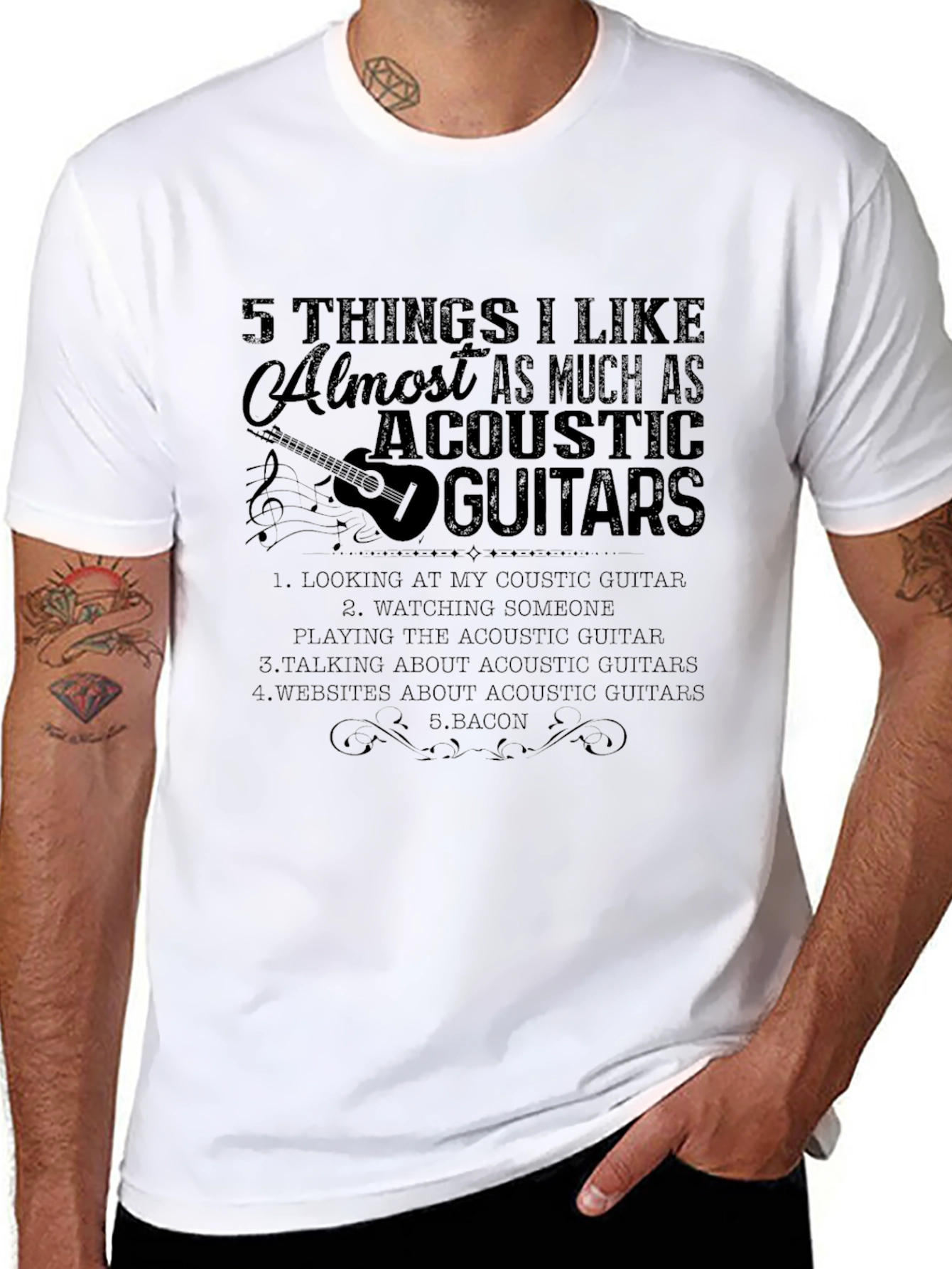 Acoustic Guitar Lover Black T-Shirt | Bacon & Guitars!