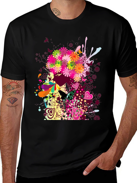 Floral Skull Graphic Tee - Unique Art Design