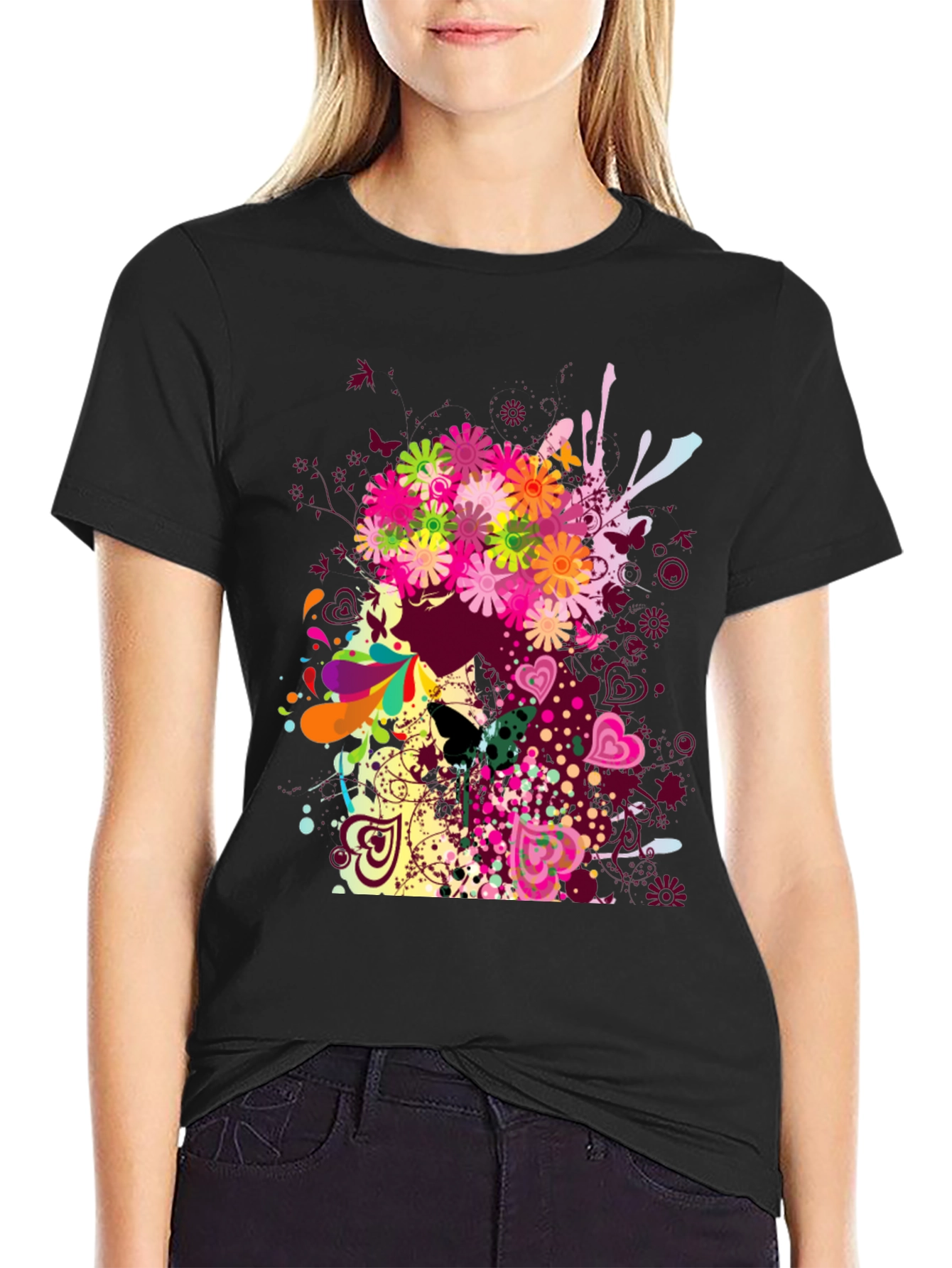 Floral Skull Graphic Tee - Unique Art Design