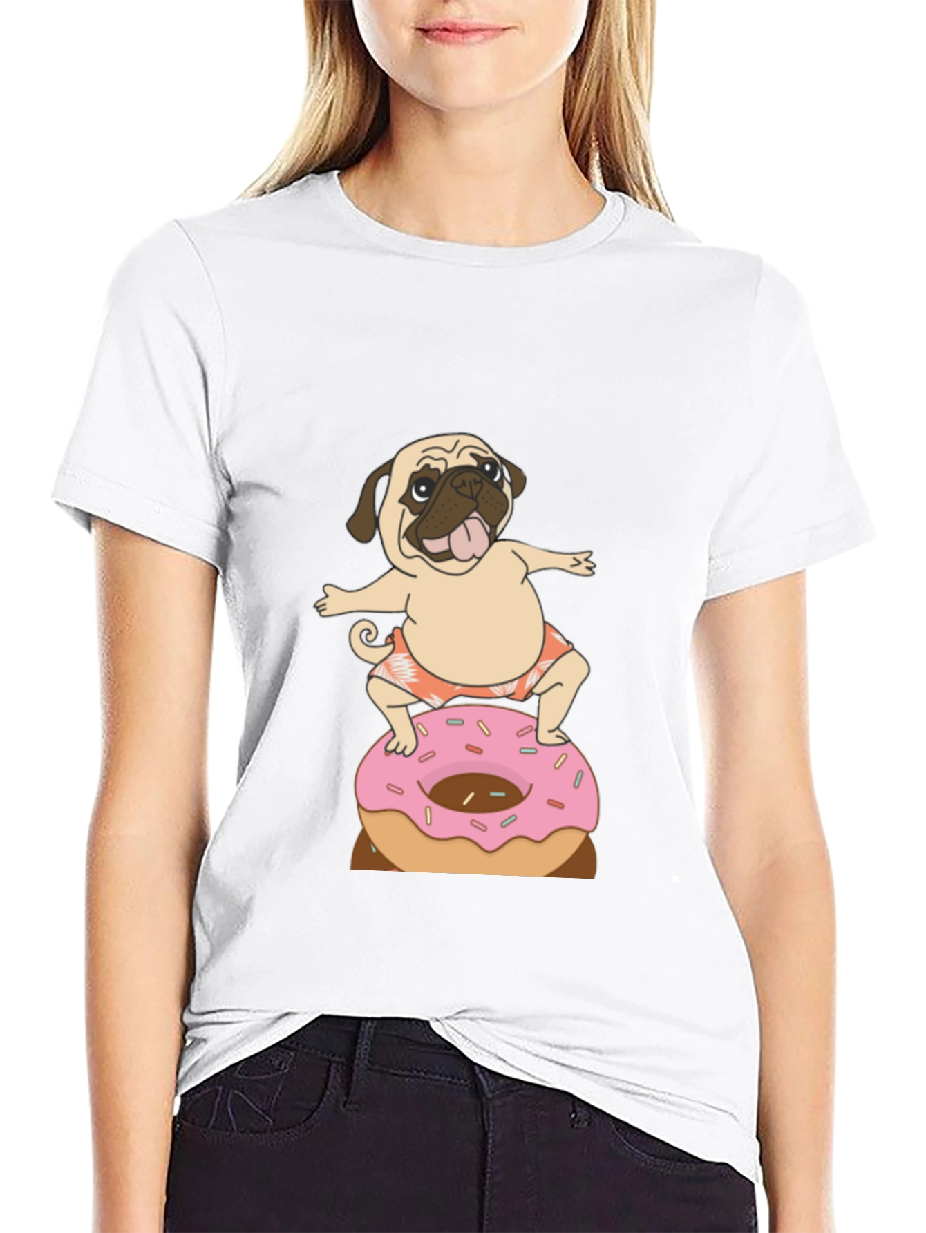 Pug on Donut T-Shirt - Fun & Casual Wear