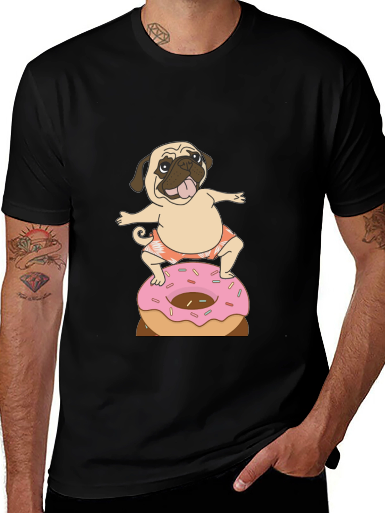 Pug on Donut T-Shirt - Fun & Casual Wear