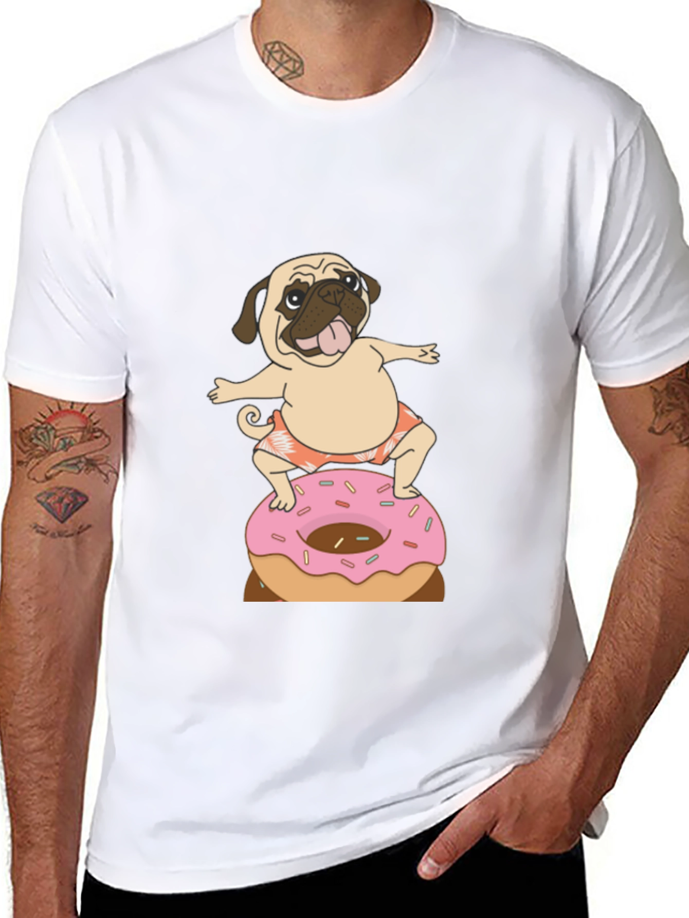 Pug on Donut T-Shirt - Fun & Casual Wear