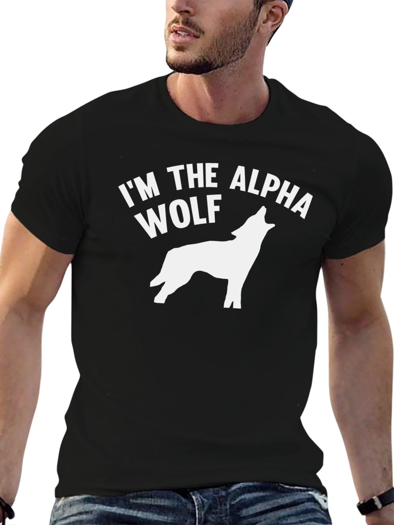 Alpha Wolf Graphic Tee - Black Cotton T-Shirt