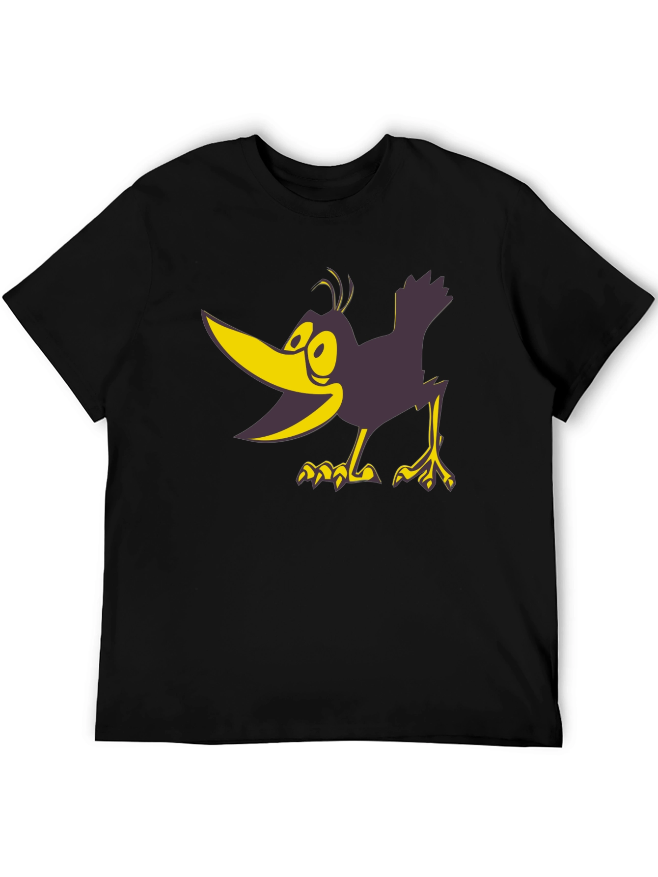Cartoon Crow Graphic Tee - Black Crew Neck
