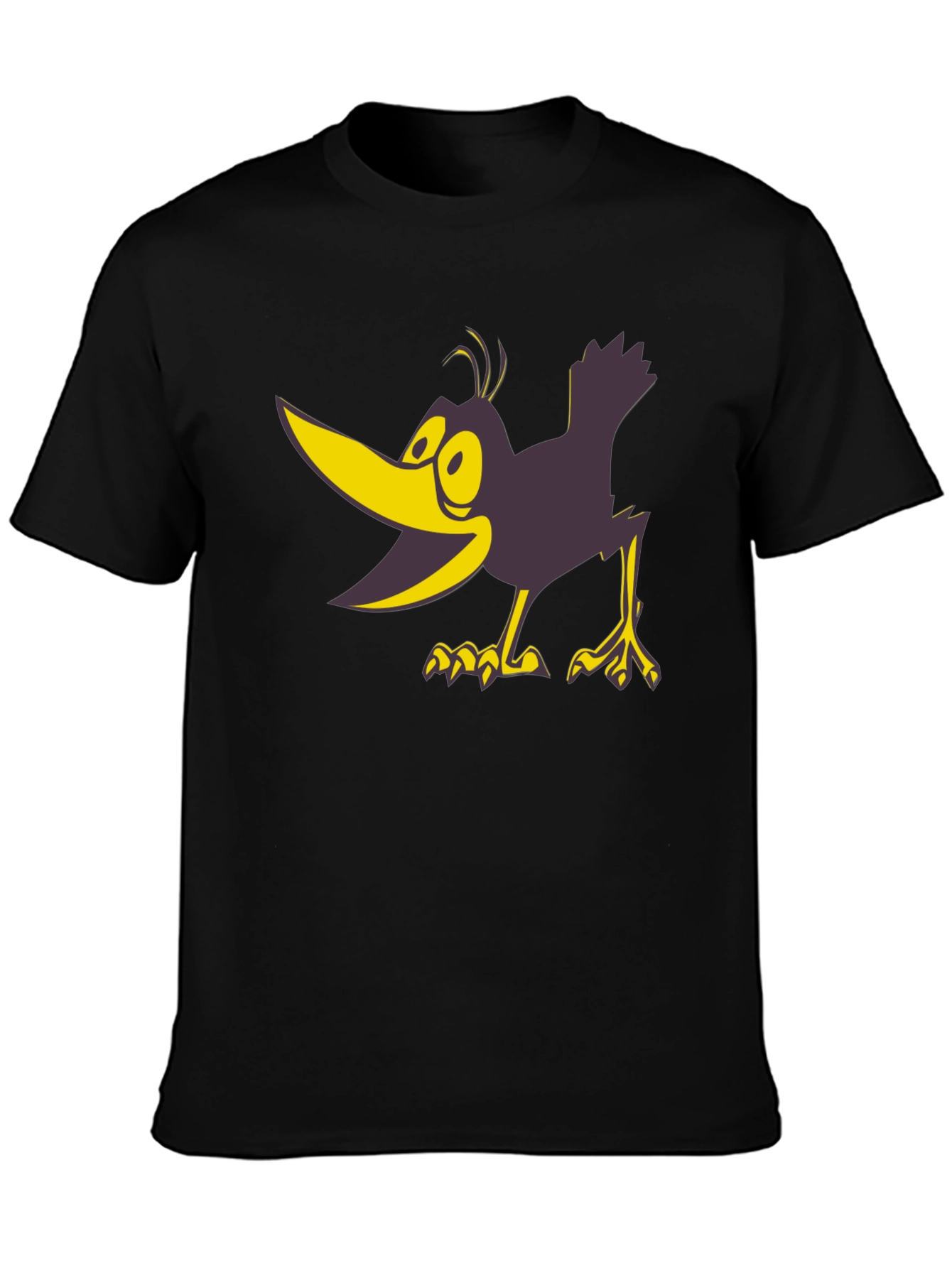 Cartoon Crow Graphic Tee - Black Crew Neck