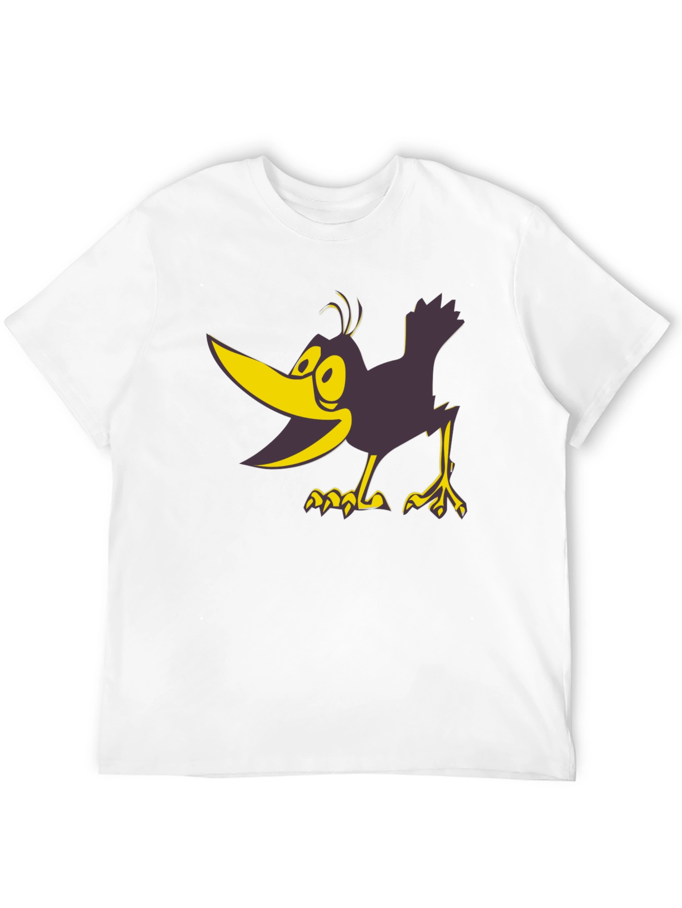 Cartoon Crow Graphic Tee - Black Crew Neck
