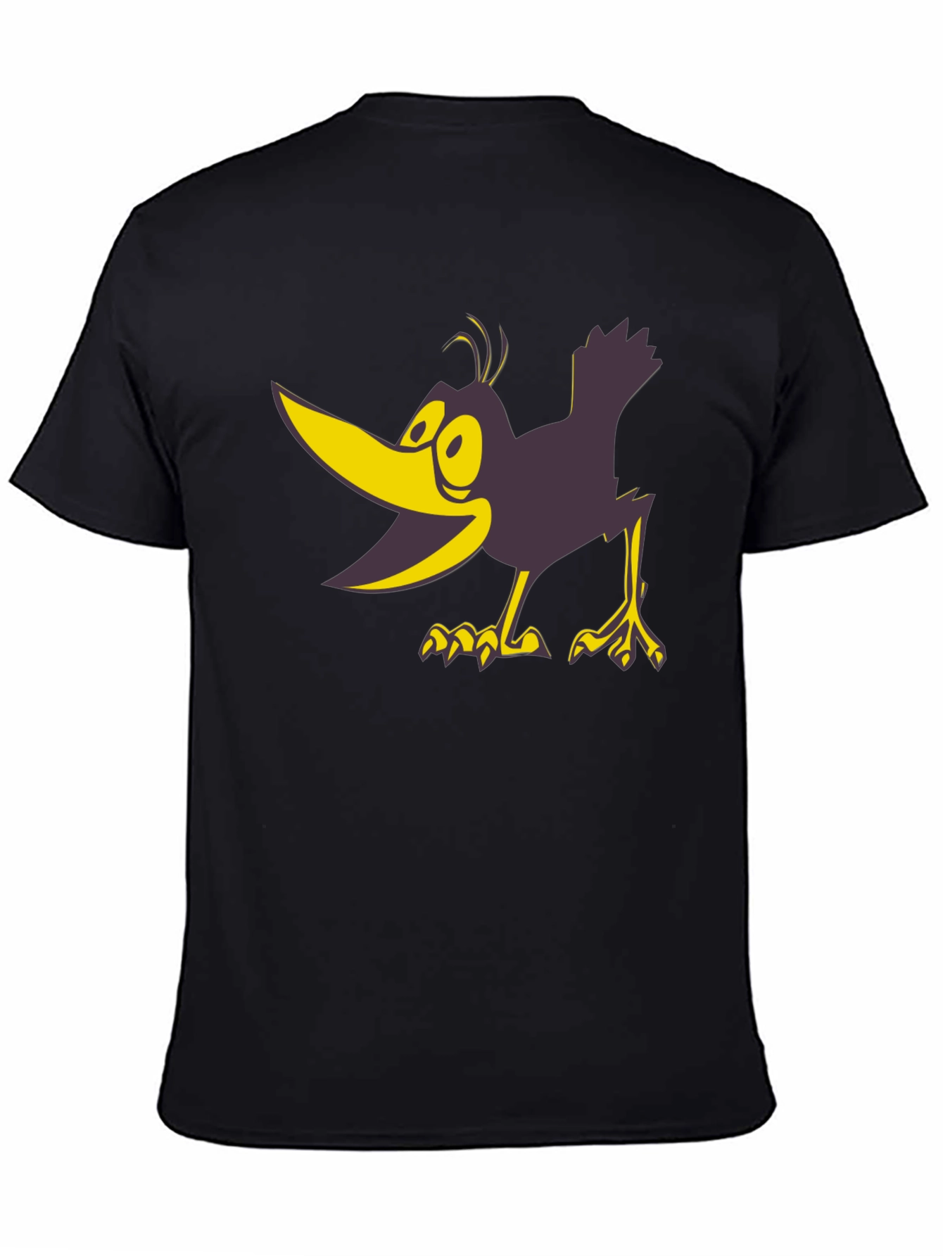 Cartoon Crow Graphic Tee - Black Crew Neck