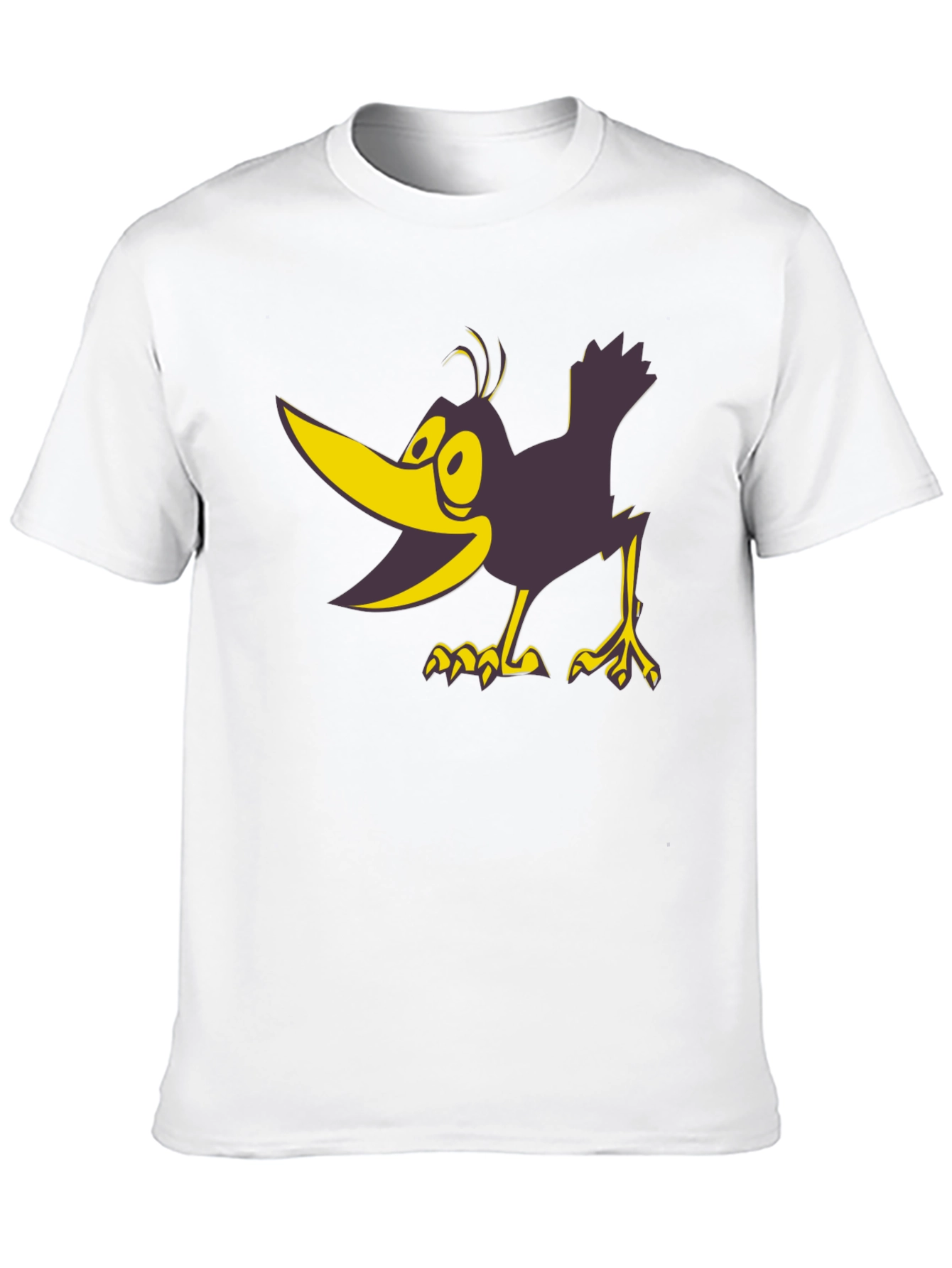 Cartoon Crow Graphic Tee - Black Crew Neck