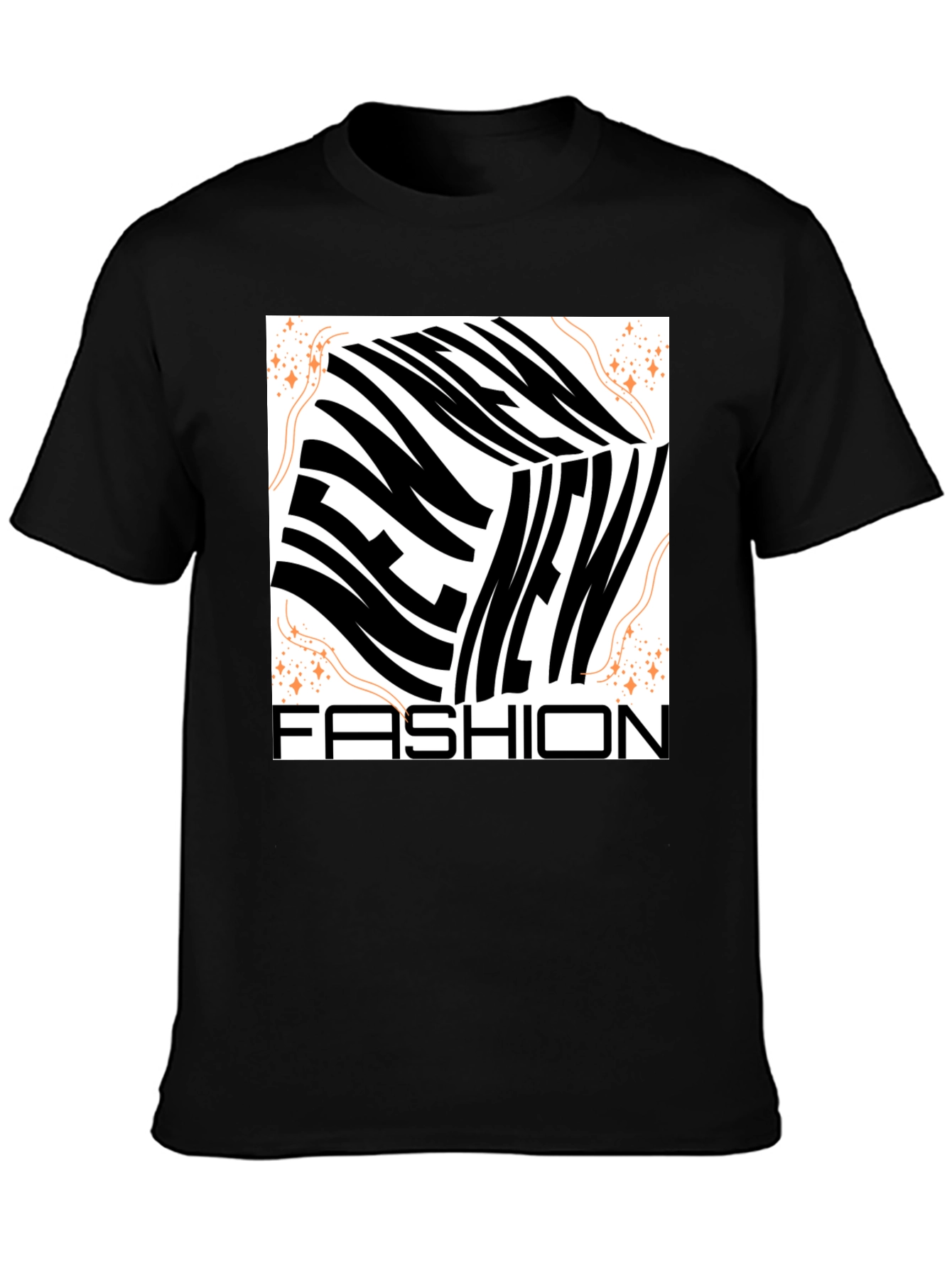 New Fashion Graphic Tee - Mens Black Crew Neck