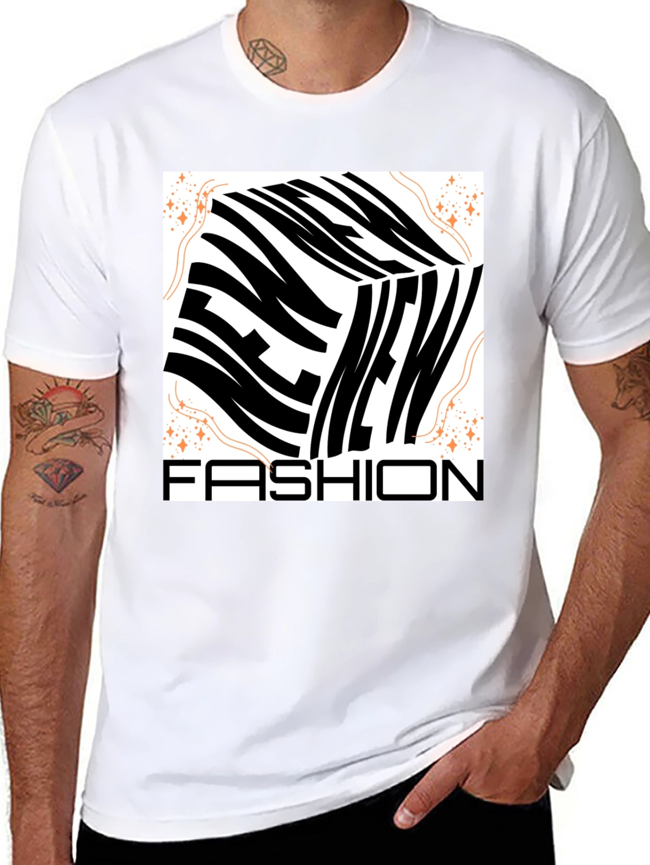 New Fashion Graphic Tee - Mens Black Crew Neck