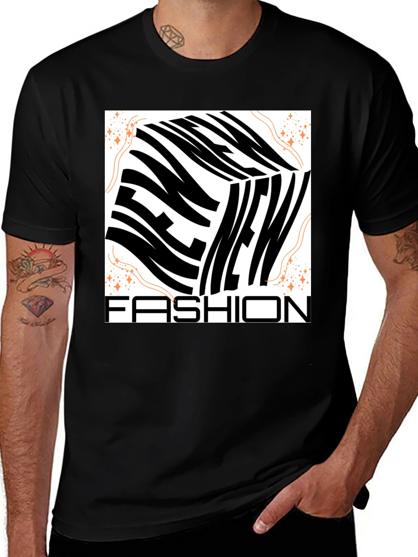 New Fashion Graphic Tee - Mens Black Crew Neck