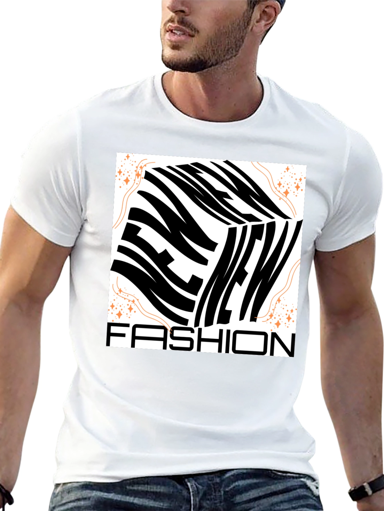 New Fashion Graphic Tee - Mens Black Crew Neck