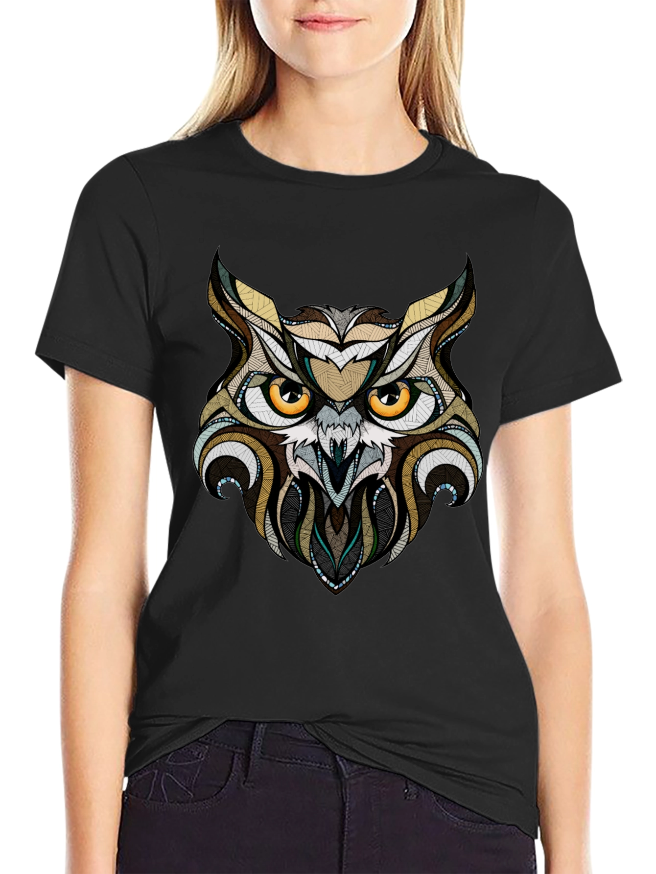 Owl Graphic Print Black T-Shirt