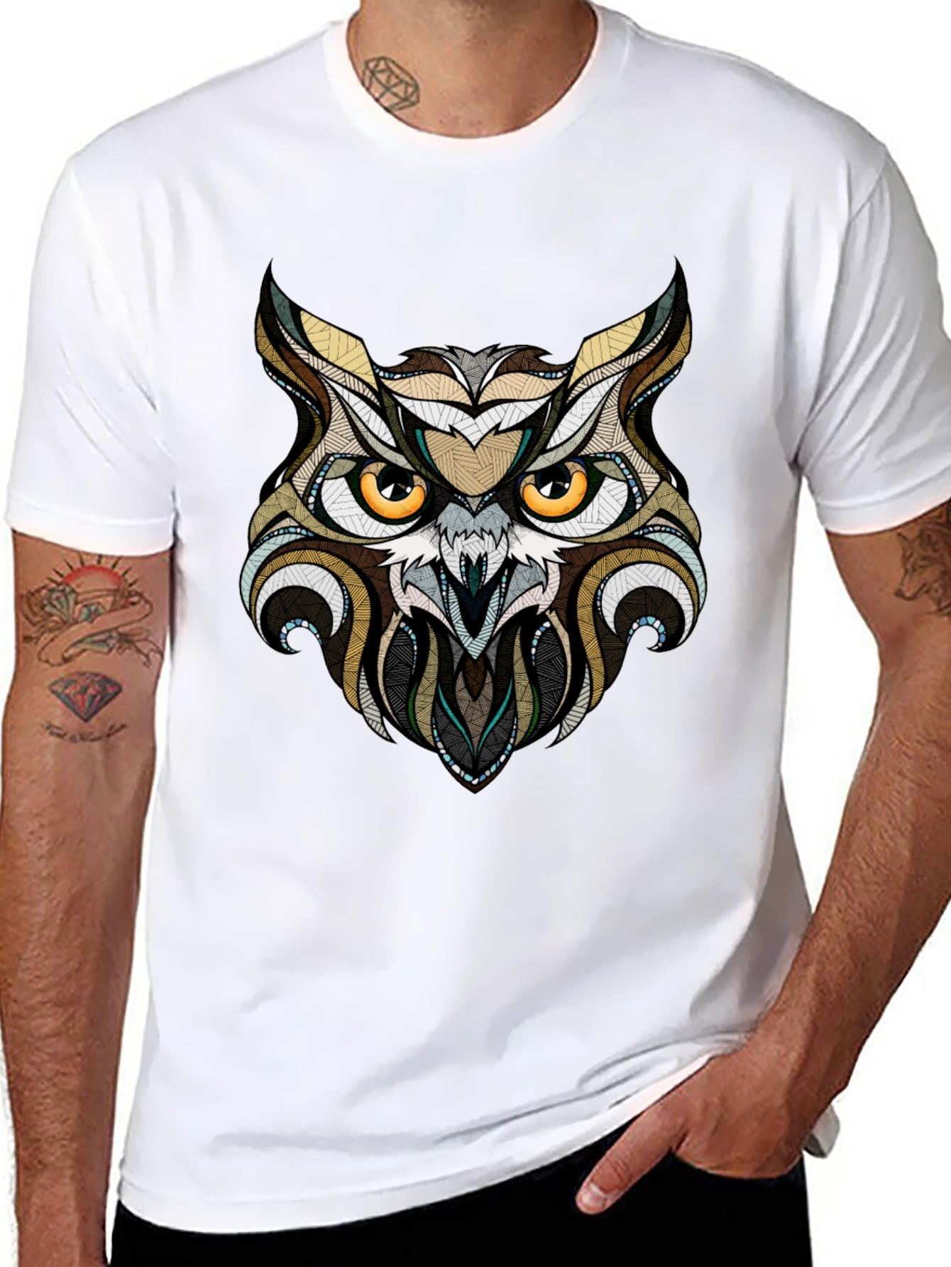 Owl Graphic Print Black T-Shirt