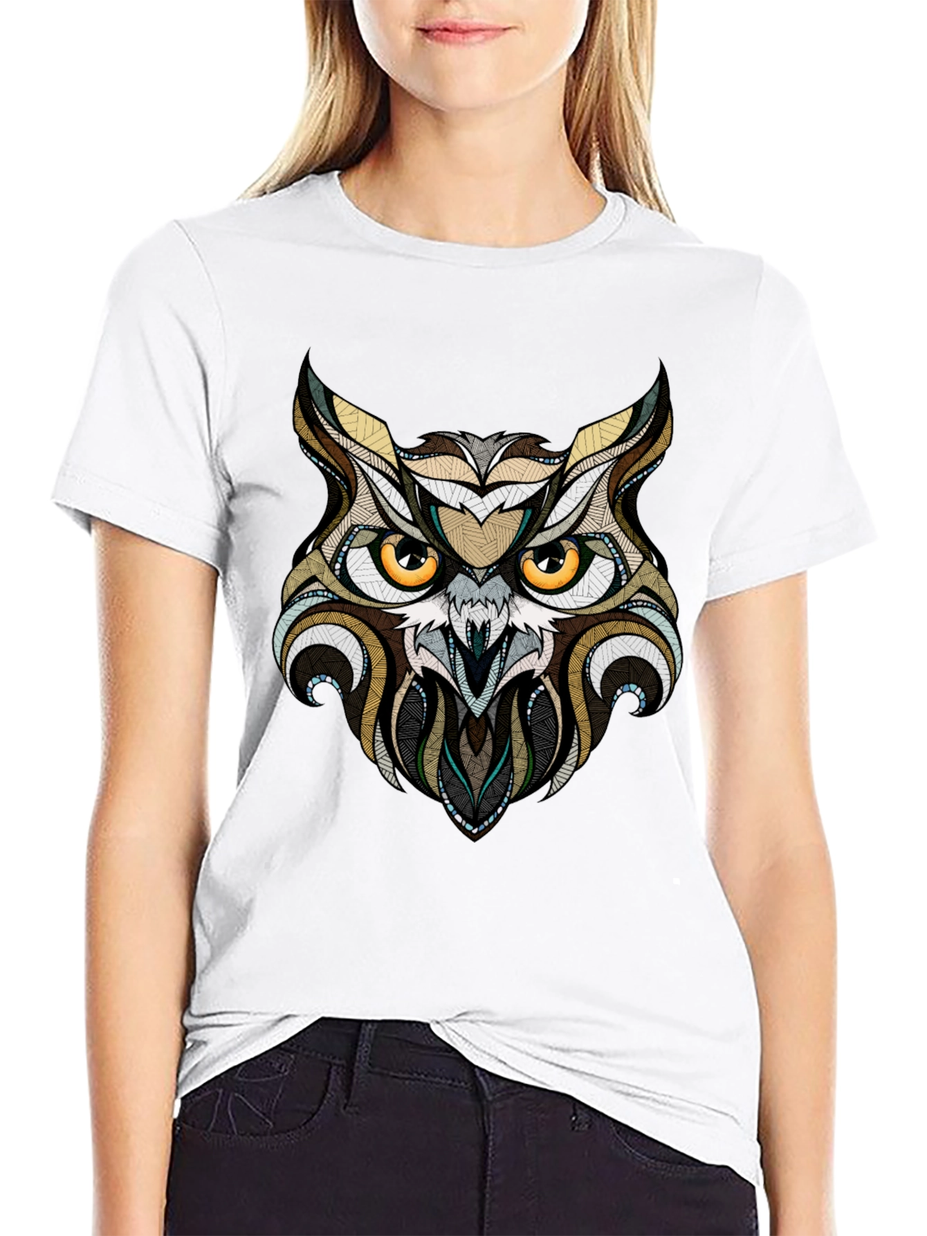 Owl Graphic Print Black T-Shirt