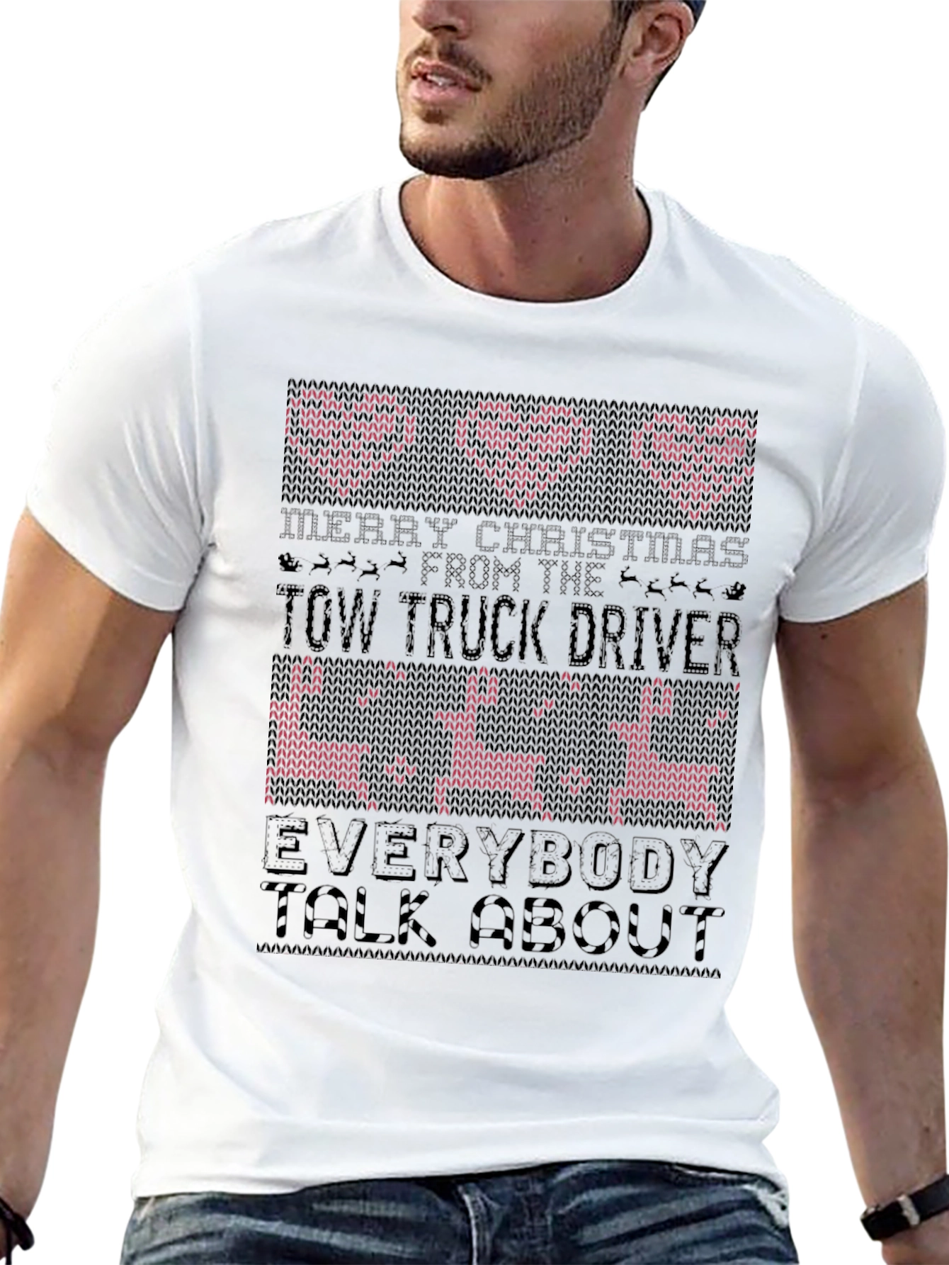 Funny Tow Truck Driver Christmas Ugly Sweater T-Shirt