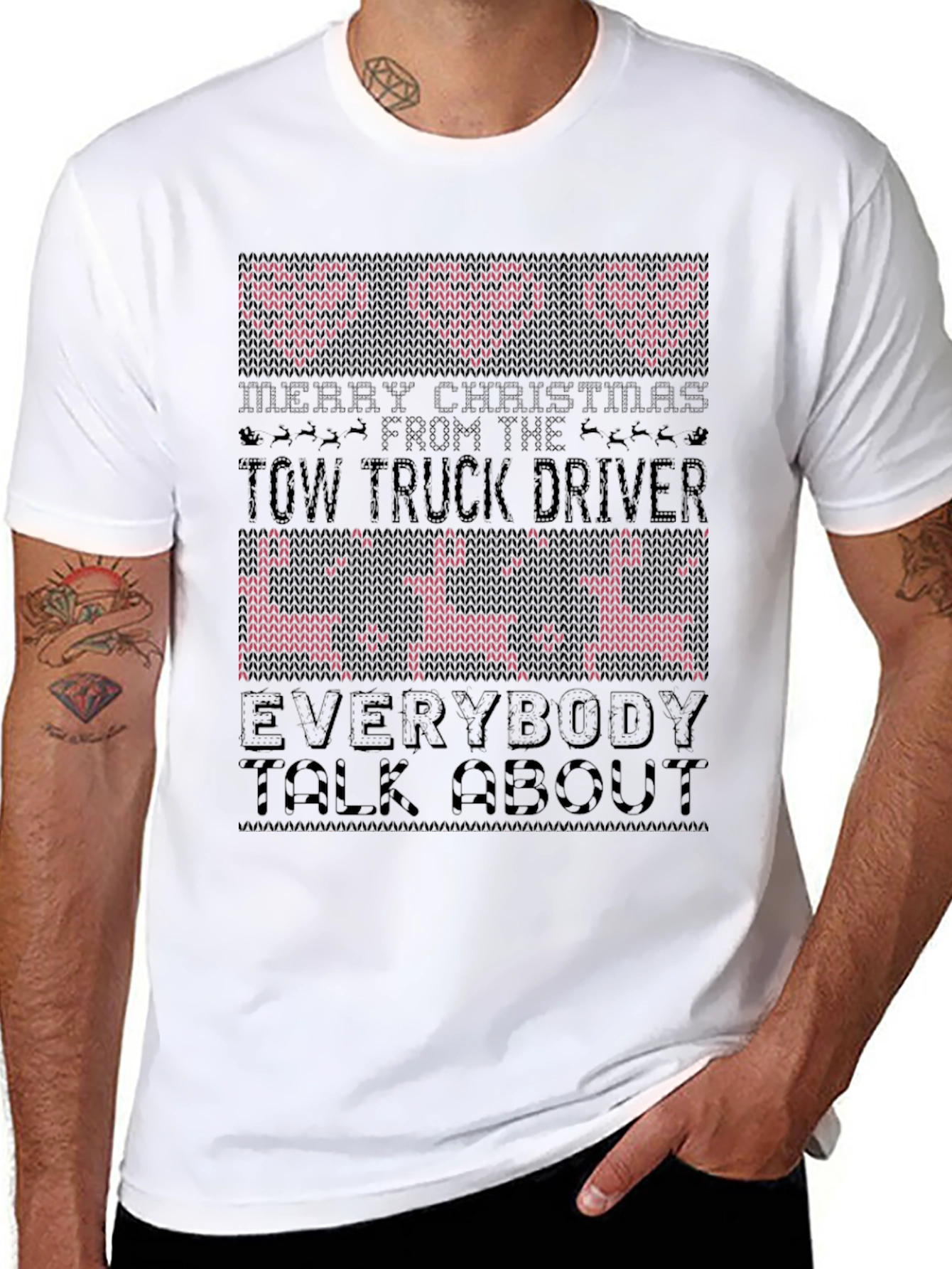 Funny Tow Truck Driver Christmas Ugly Sweater T-Shirt