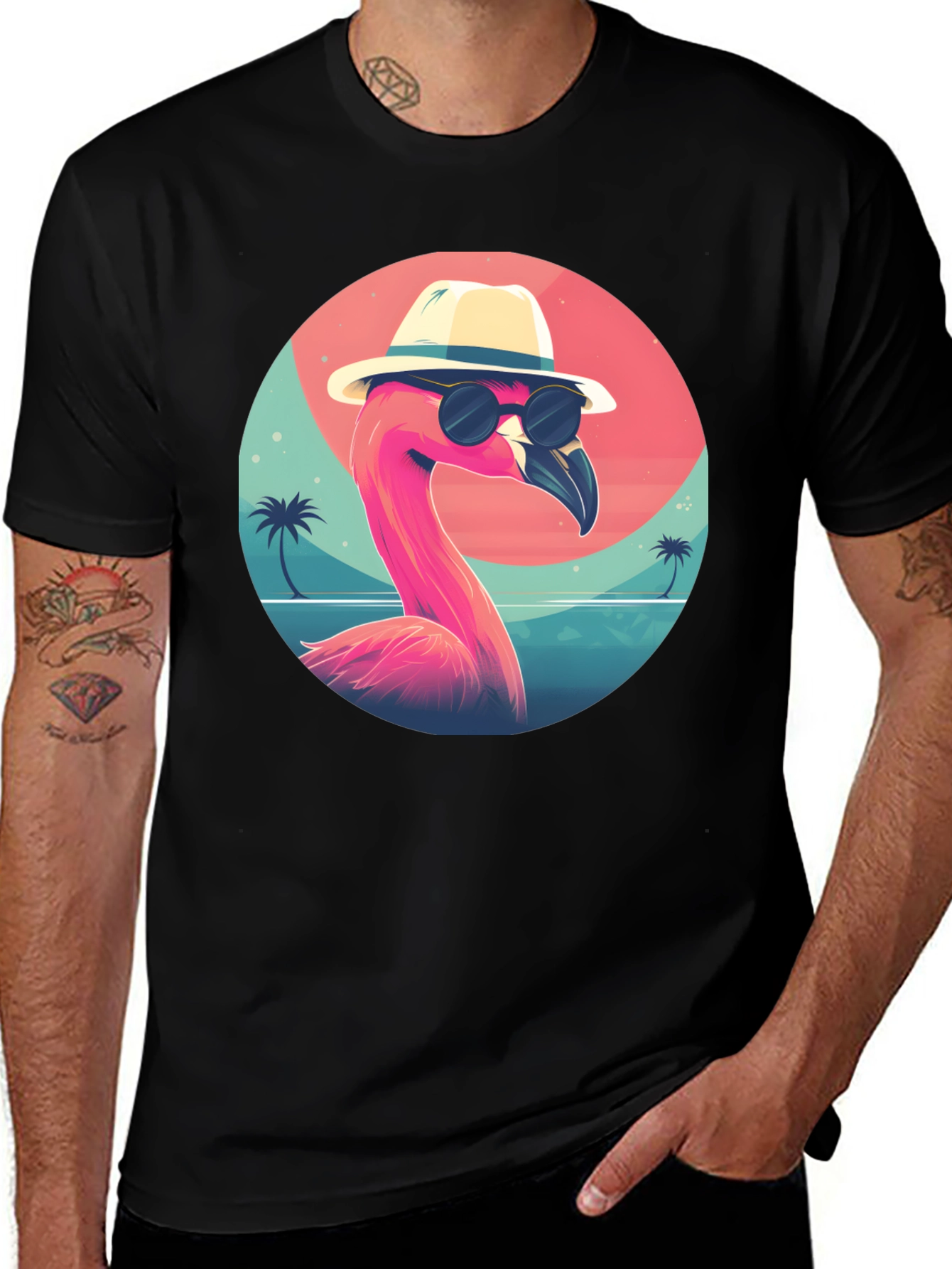 Cool Flamingo Graphic Tee - Black