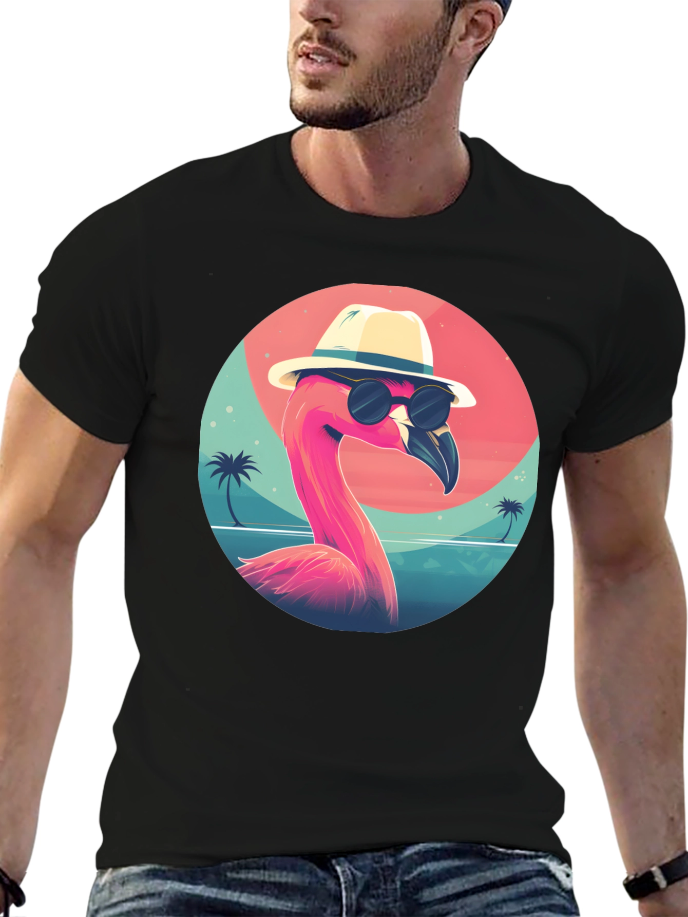 Cool Flamingo Graphic Tee - Black