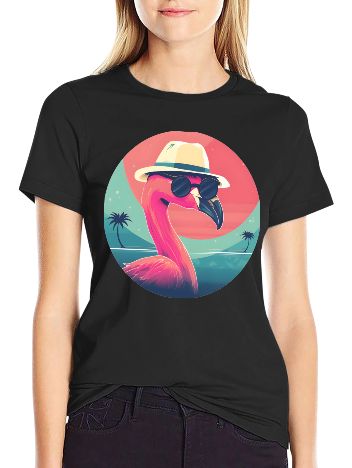 Cool Flamingo Graphic Tee - Black