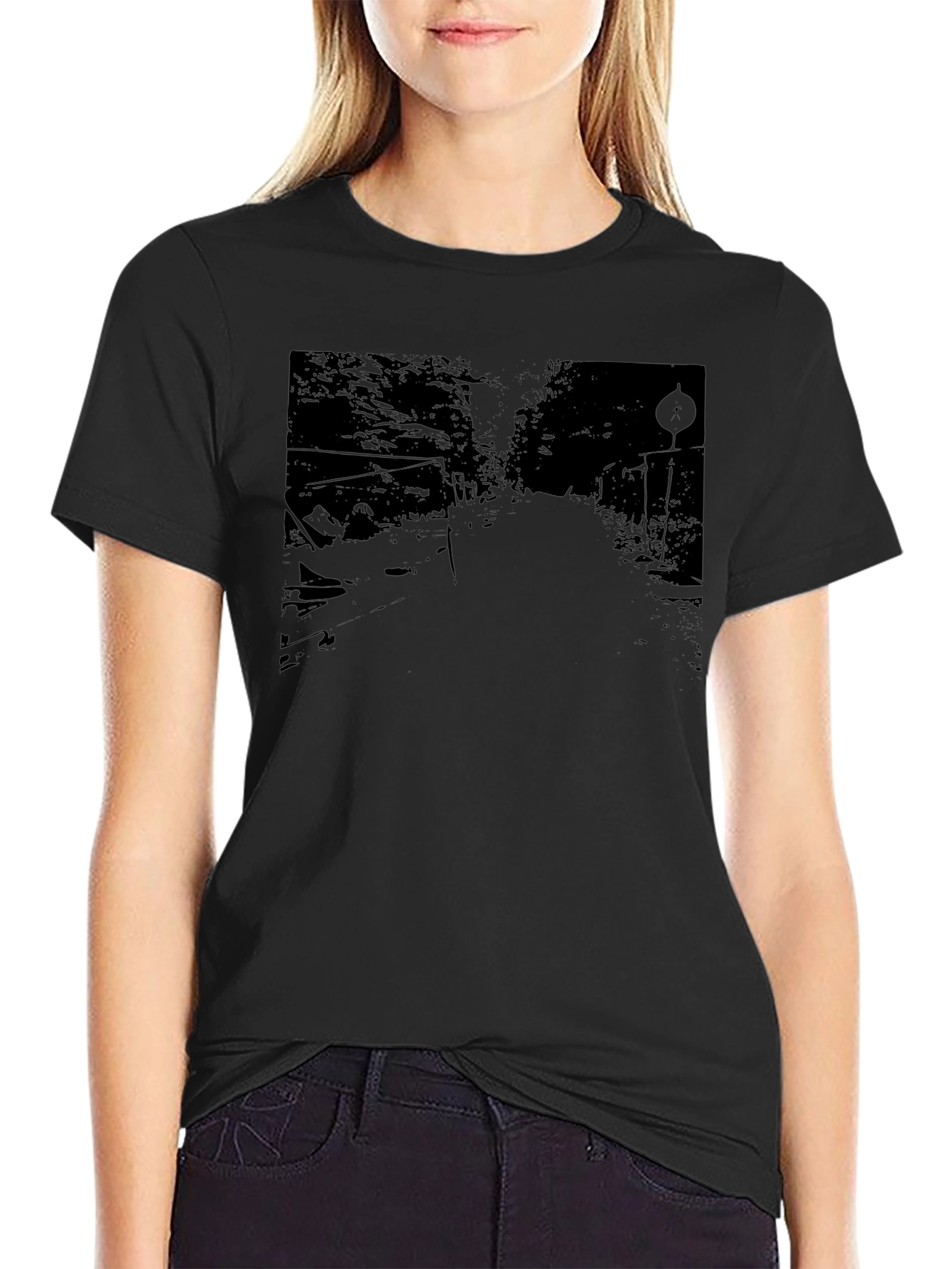 Mens Black Graphic Tee - Road Scene Design